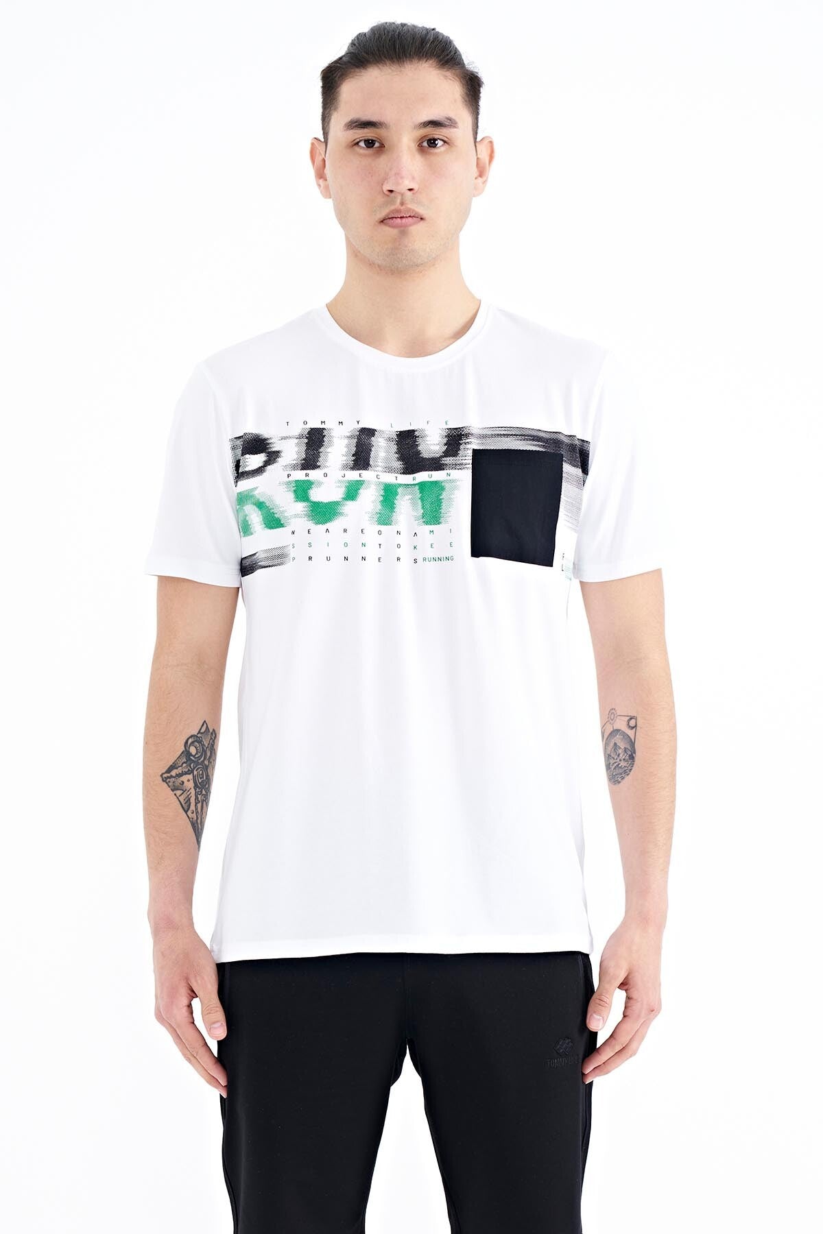 White Front Detailed Printed Standard Fit Men's T-shirt - 88200