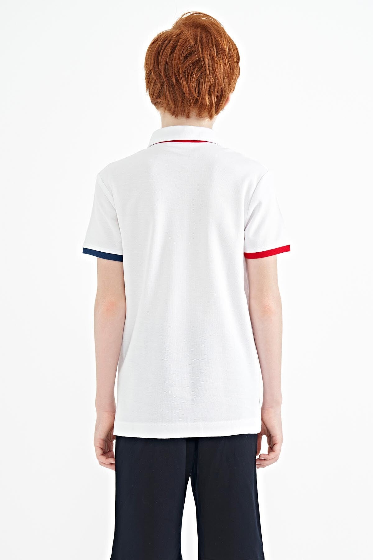 White Front Detailed Printed Standard Fit Polo Collar Boys T-Shirt - 11102