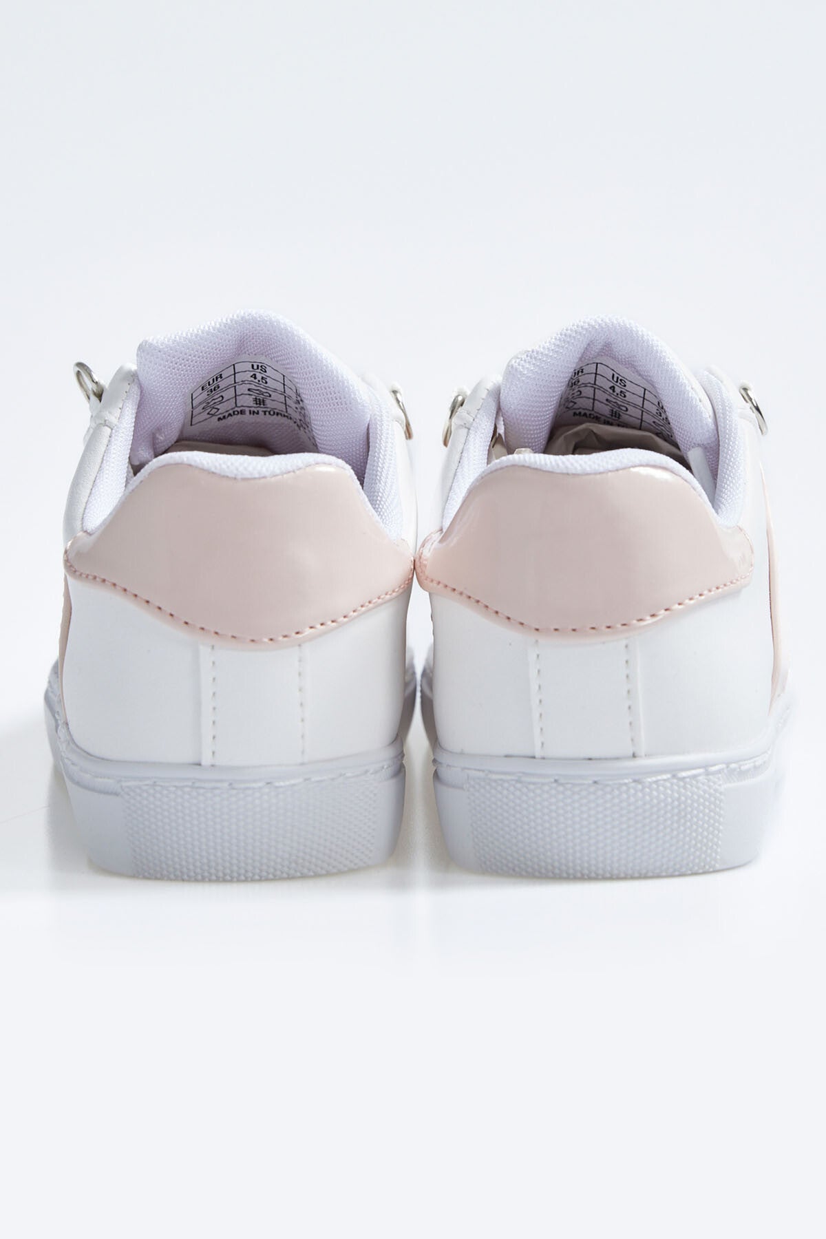 White - Pink Laced Ribbon Detailed PU Leather Women's Sports Shoes - 89202
