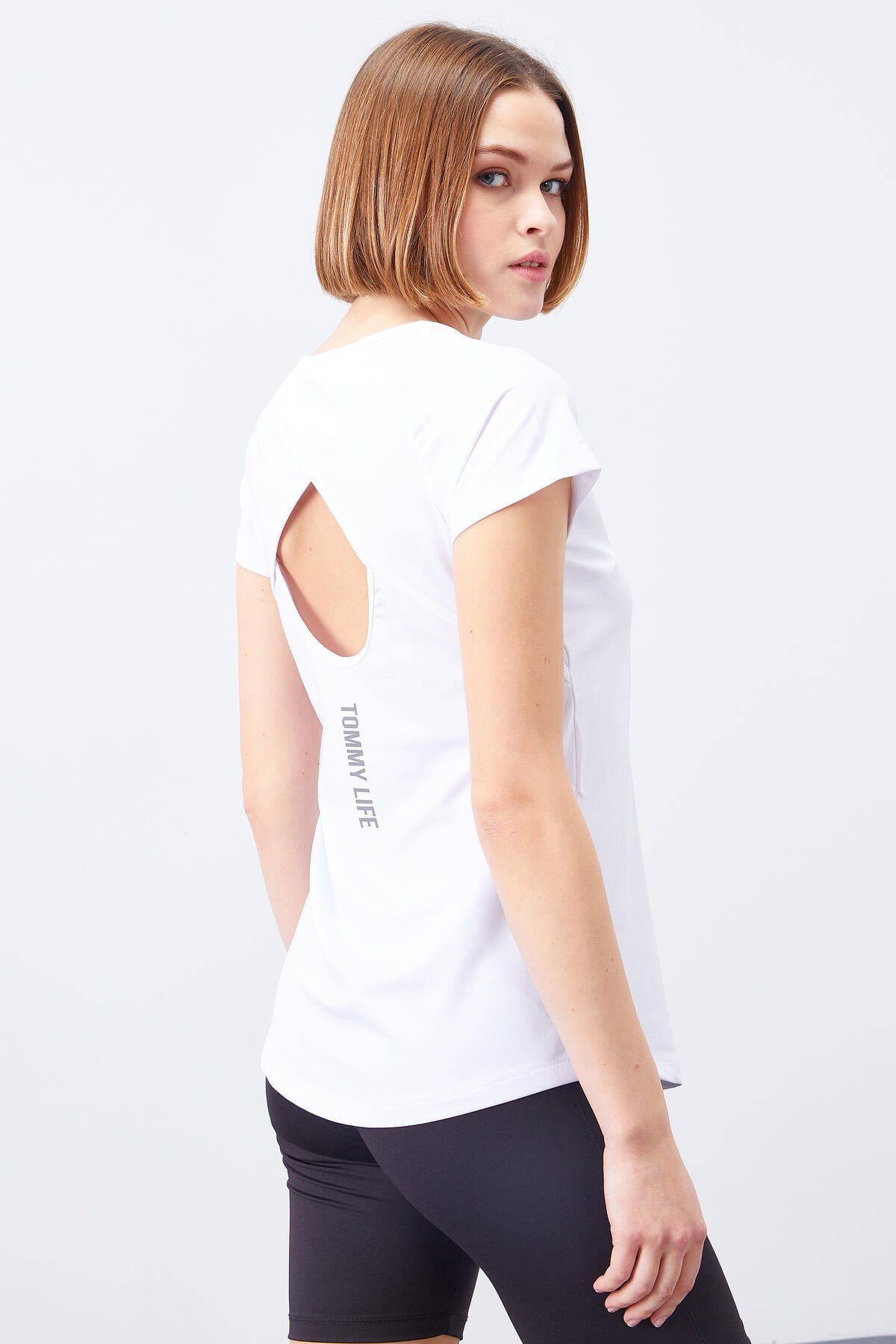 White Back Window Short Sleeve Standard Fit O Neck Women's T-Shirt - 97101