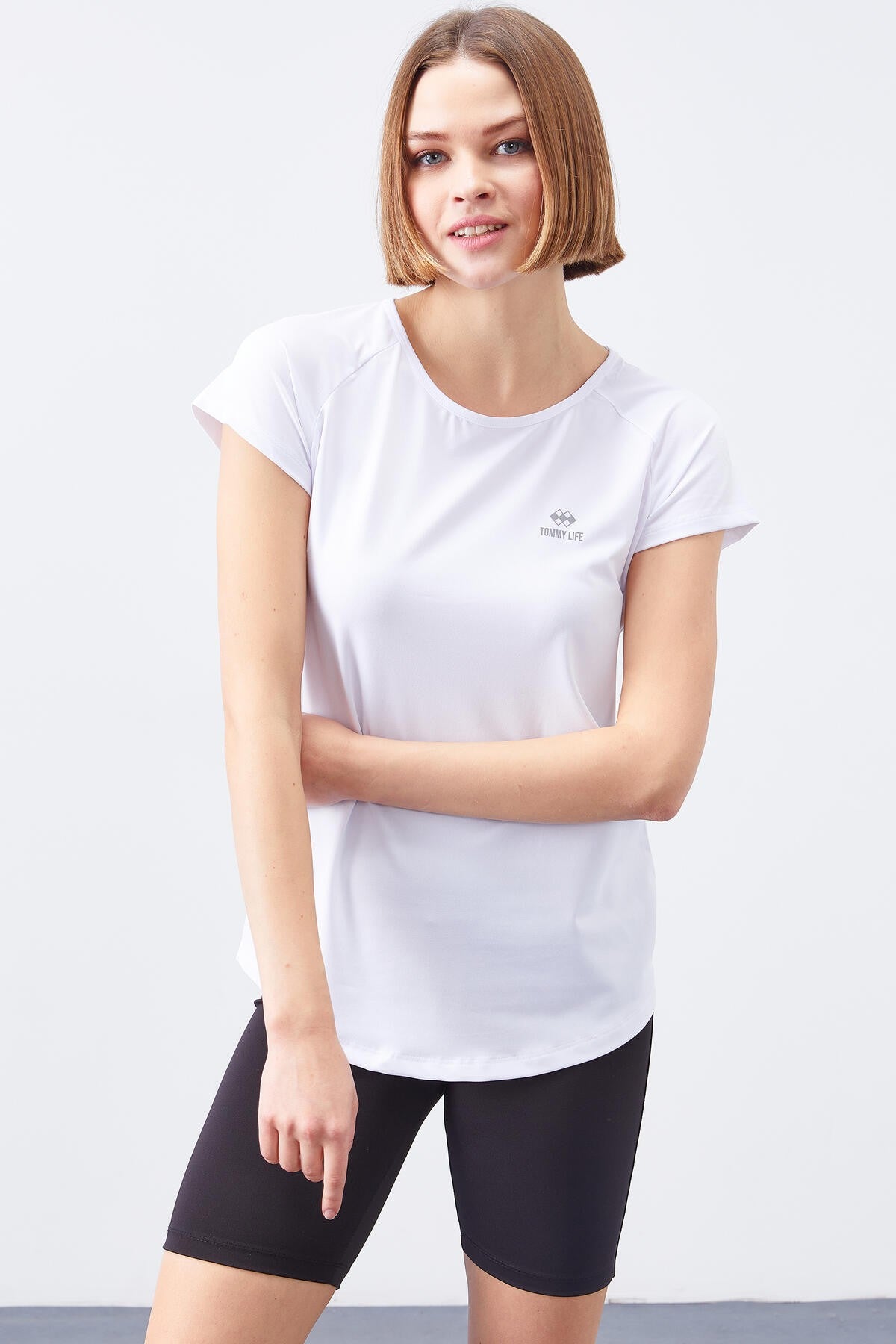 White Back Window Short Sleeve Standard Fit O Neck Women's T-Shirt - 97101