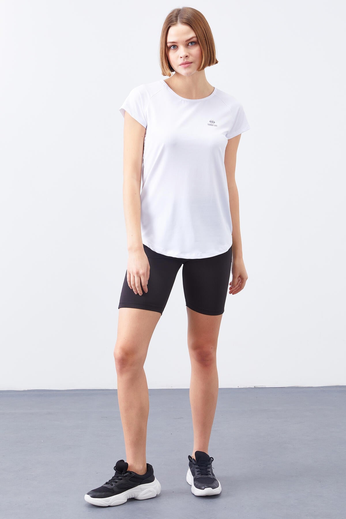 White Back Window Short Sleeve Standard Fit O Neck Women's T-Shirt - 97101