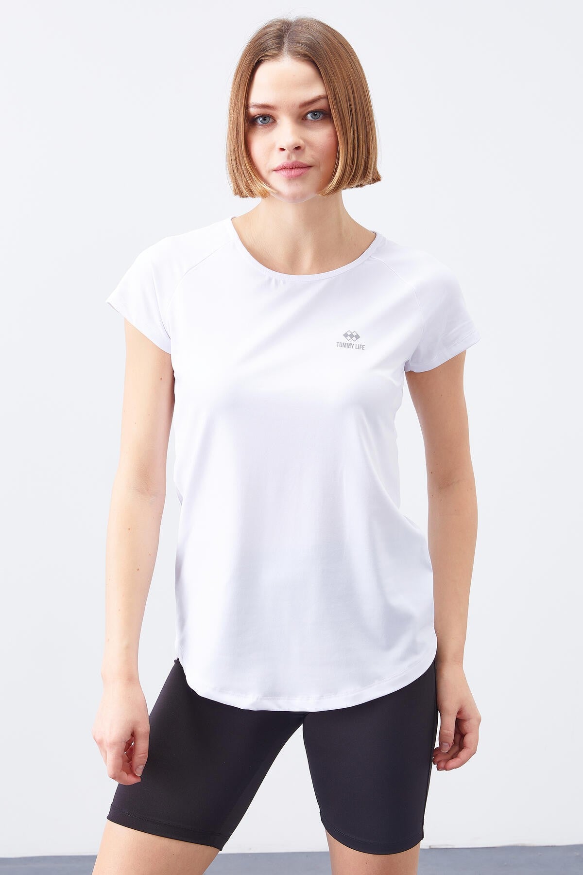 White Back Window Short Sleeve Standard Fit O Neck Women's T-Shirt - 97101