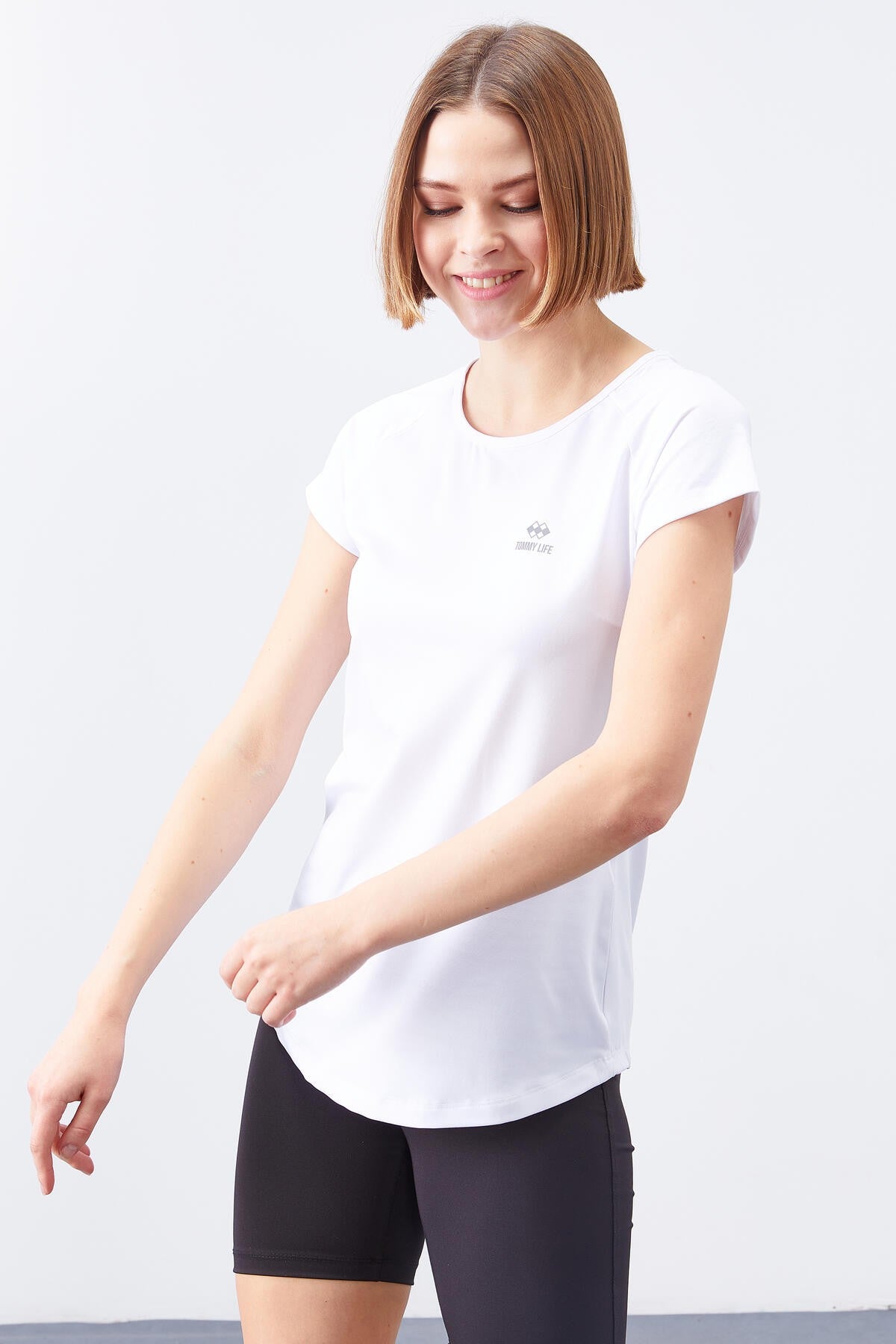 White Back Window Short Sleeve Standard Fit O Neck Women's T-Shirt - 97101