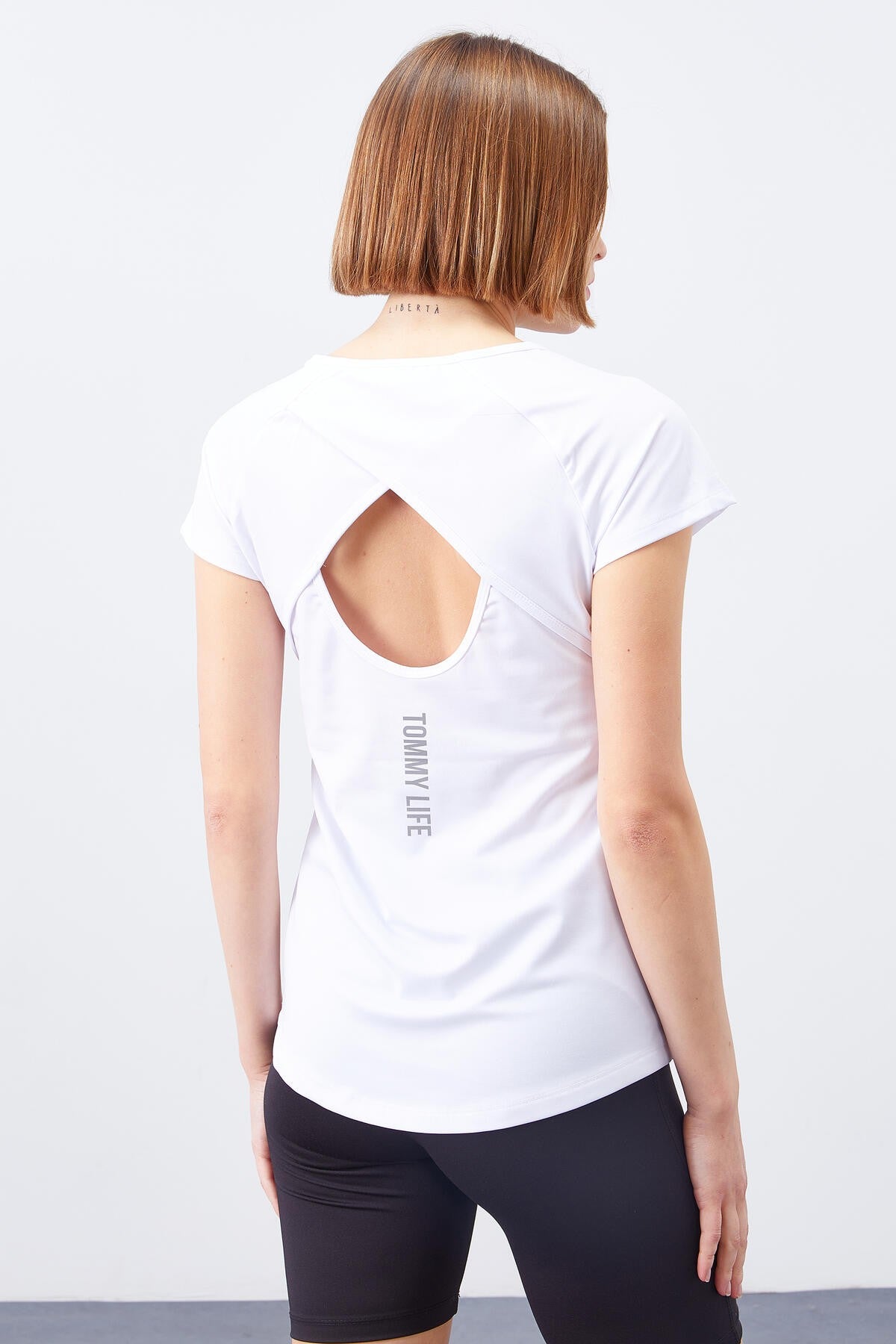 White Back Window Short Sleeve Standard Fit O Neck Women's T-Shirt - 97101