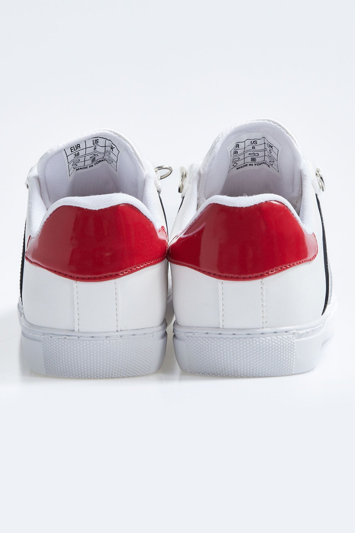 White - Black Laced Strip Detailed PU Leather Women's Sports Shoes - 89202