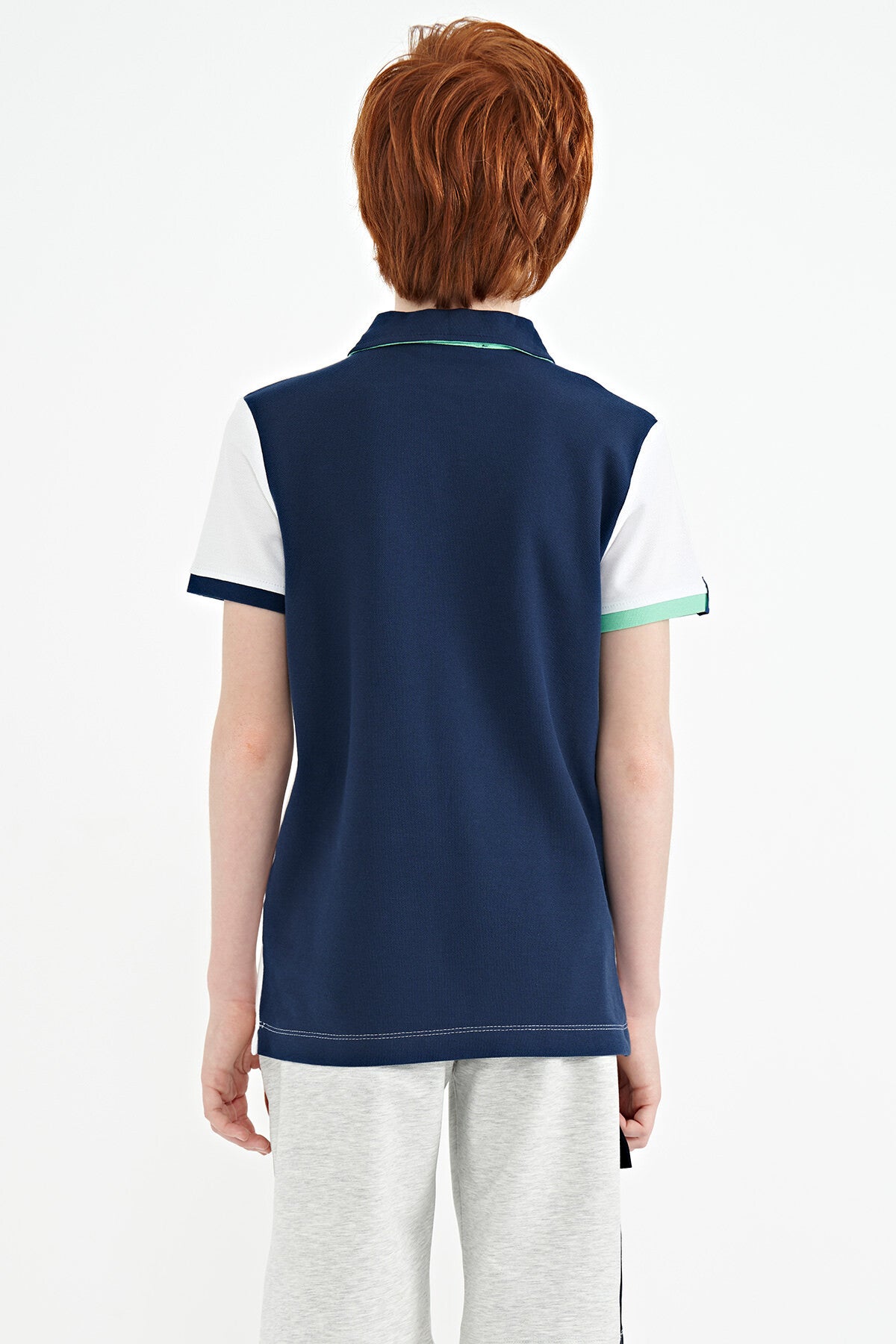 White Collar Embroidered Chest Standard Fit Polo Collar Boys T-Shirt - 11139