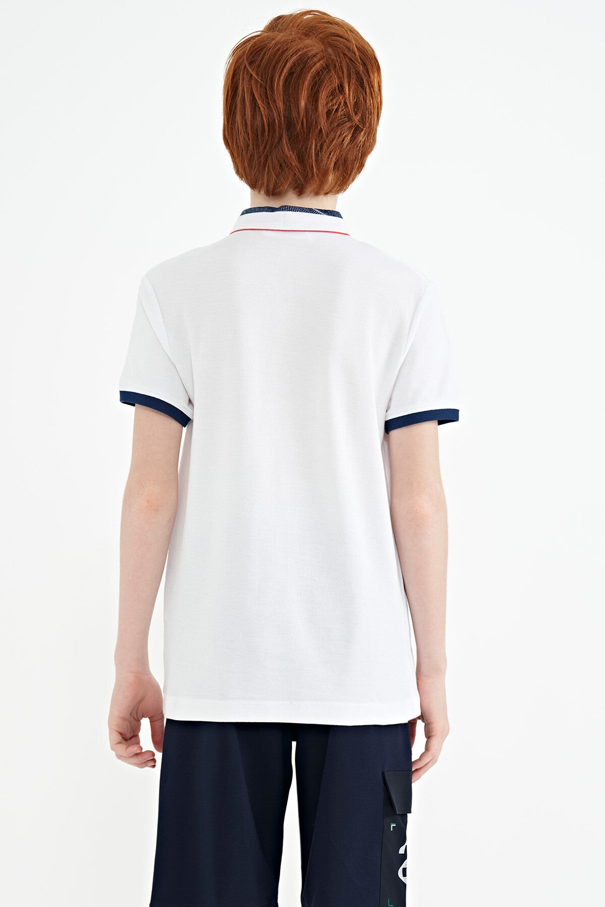 White Collar Color Block Print Detailed Standard Cut Boys T-Shirt - 11111