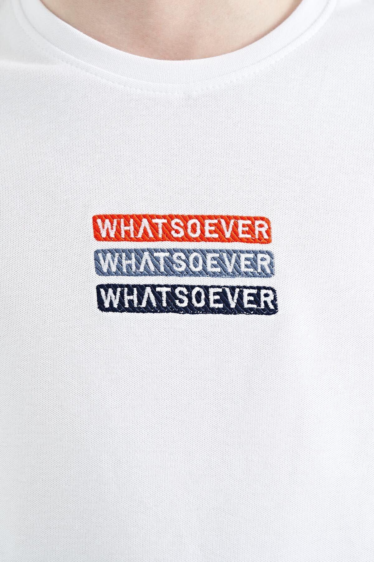 White Embroidered O Collar Oversize Boys T-Shirt - 11146