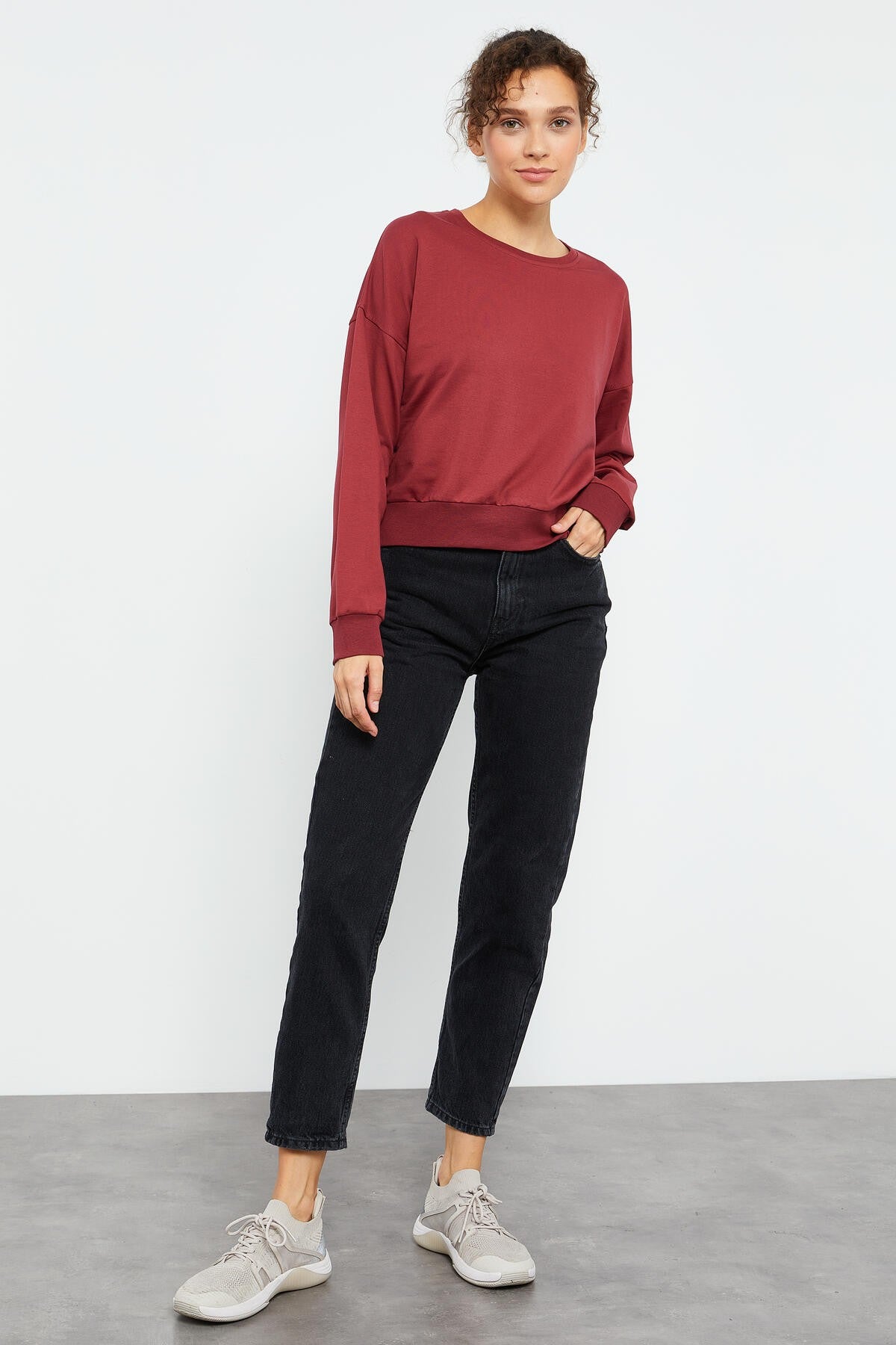 Bordo Basic Comfort Fit Round Neck Women's Sweatshirt - 97114