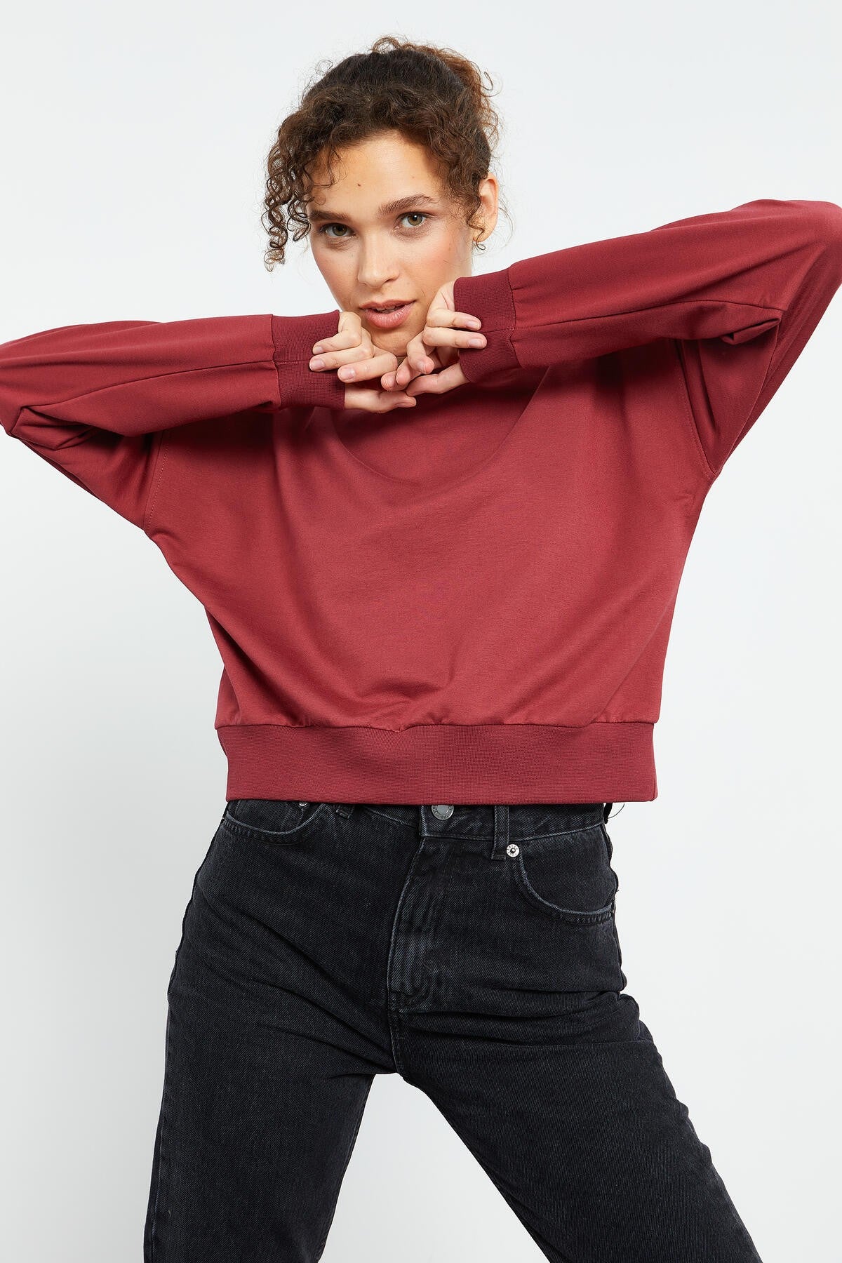 Bordo Basic Comfort Fit Round Neck Women's Sweatshirt - 97114