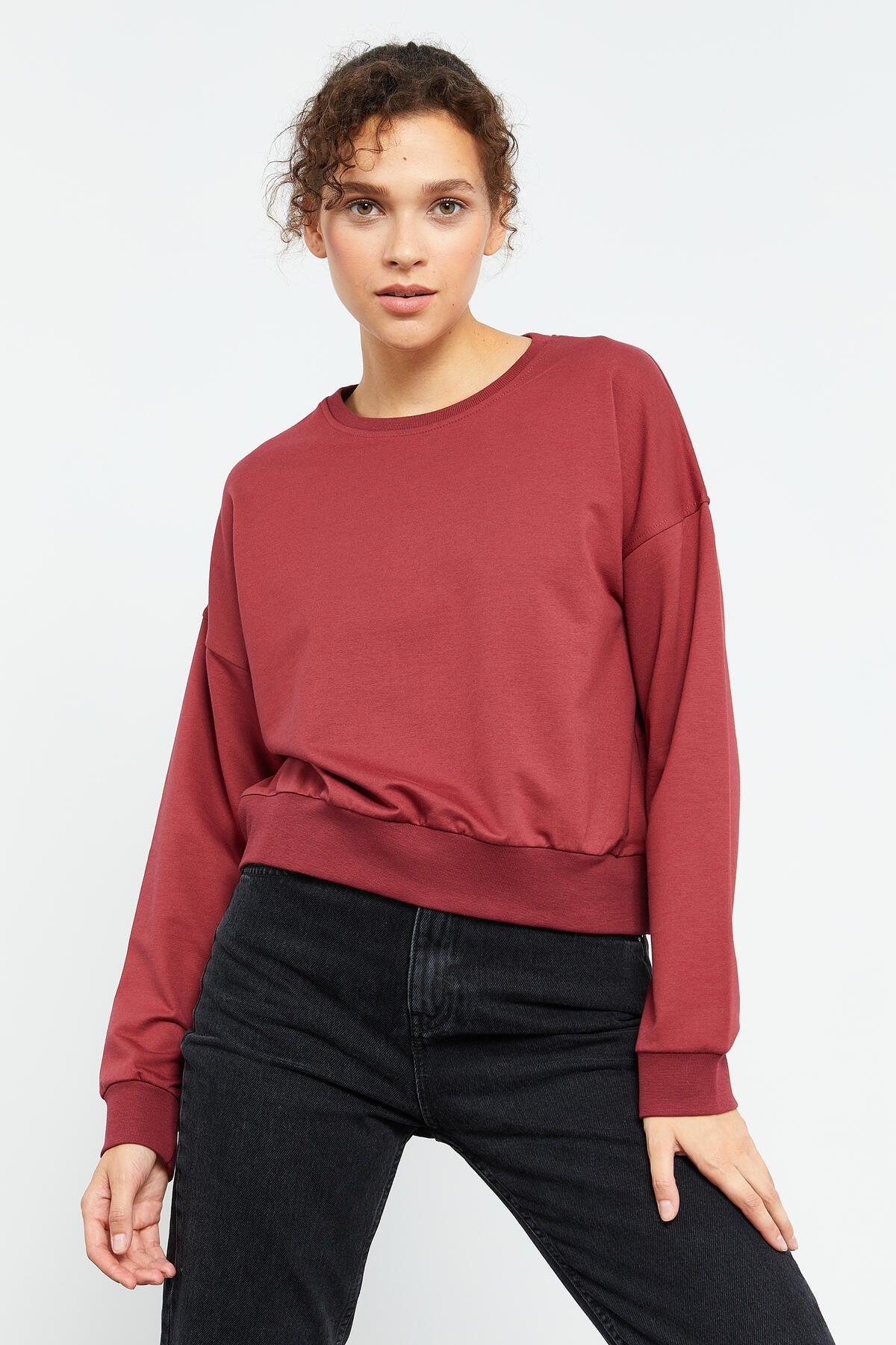Bordo Basic Comfort Fit Round Neck Women's Sweatshirt - 97114