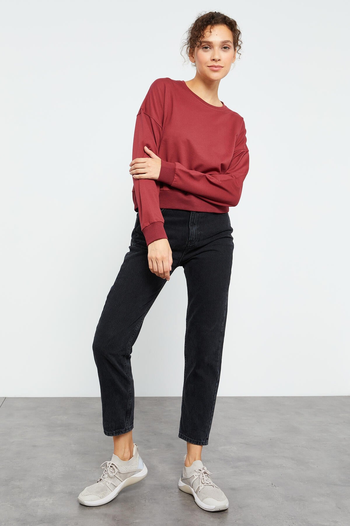 Bordo Basic Comfort Fit Round Neck Women's Sweatshirt - 97114