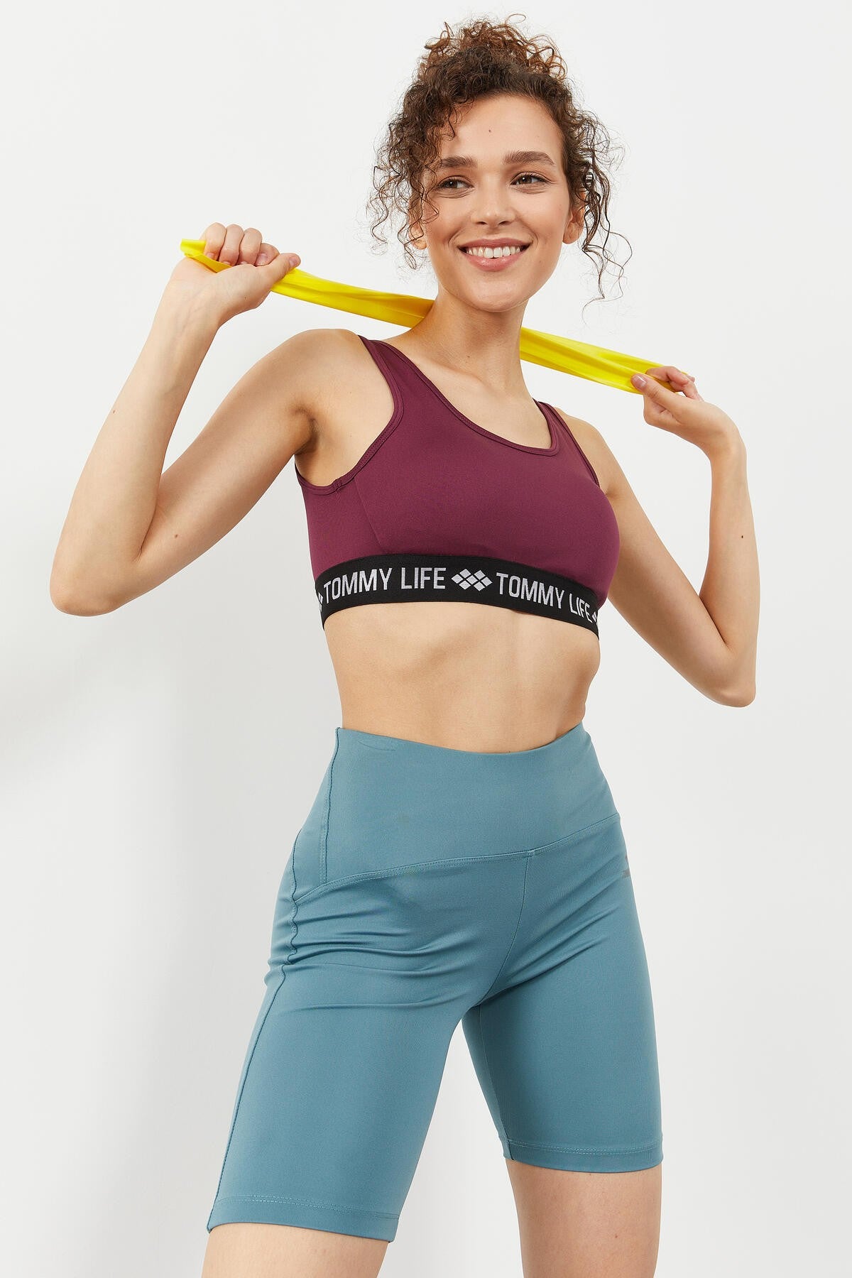 Standard Mold U Collar Women's Sports Bustier with Border Print Band - 97113