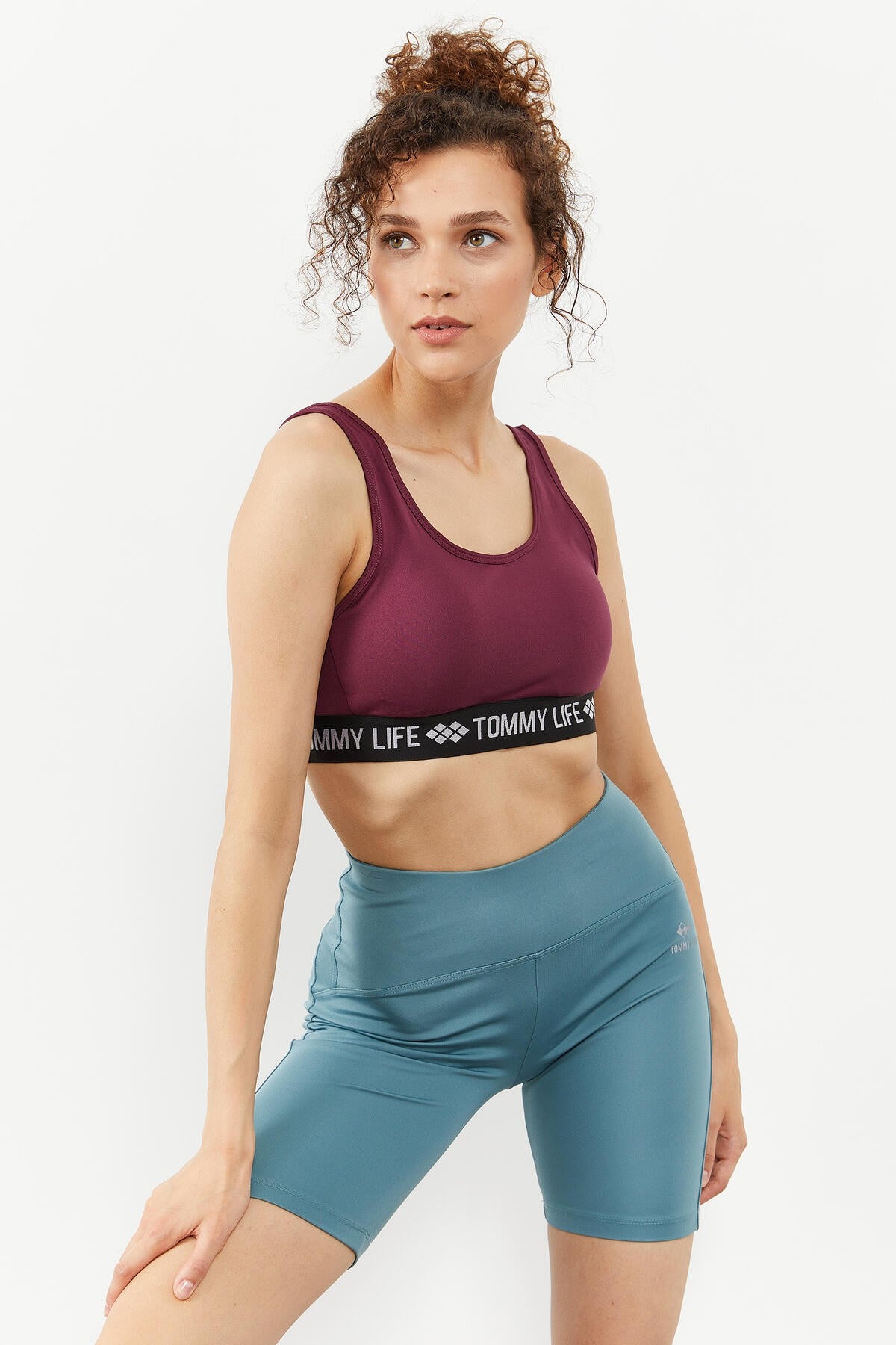 Standard Mold U Collar Women's Sports Bustier with Border Print Band - 97113