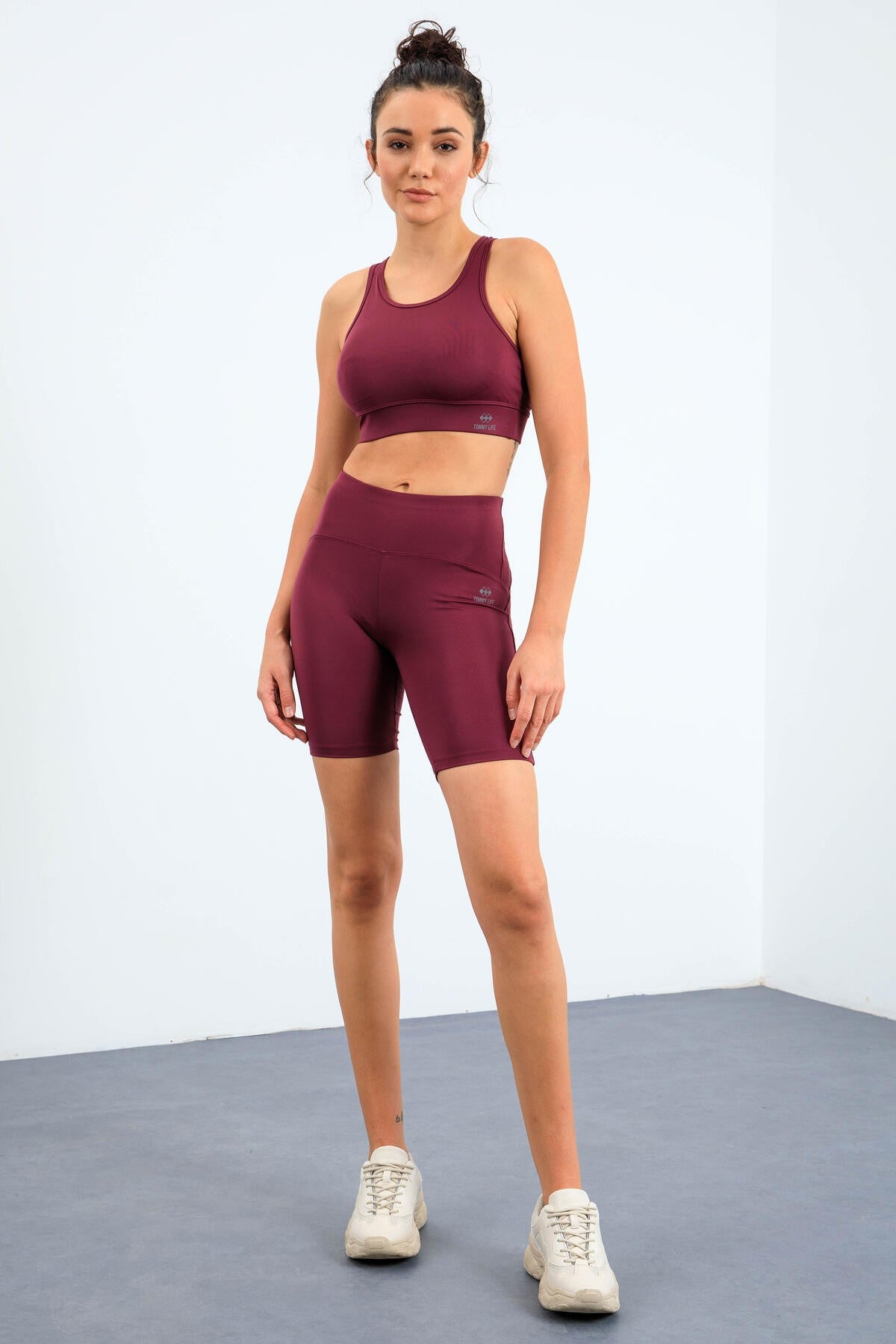 High Waist Wrap-up Slim Fit Bustier Biker Women's Tights Set - 95303