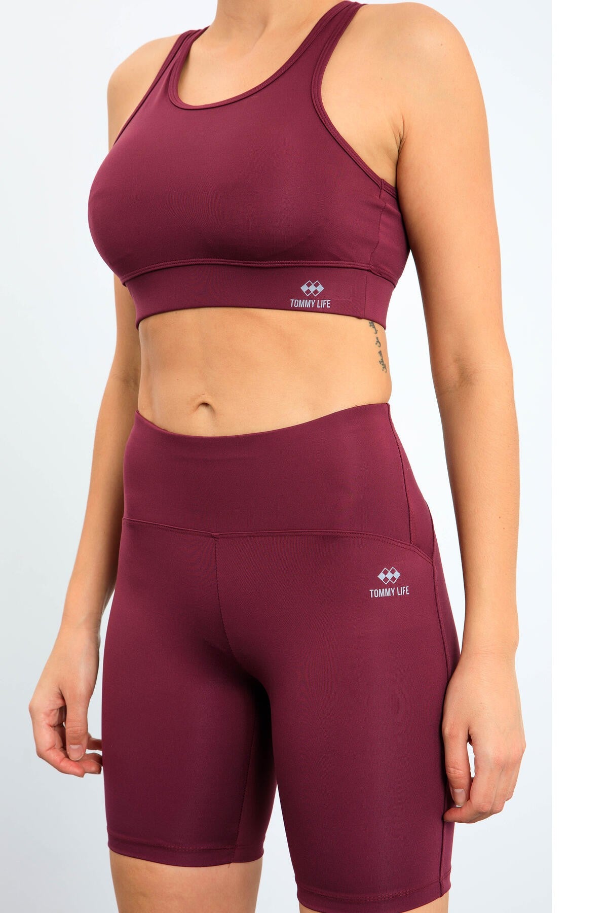 High Waist Wrap-up Slim Fit Bustier Biker Women's Tights Set - 95303