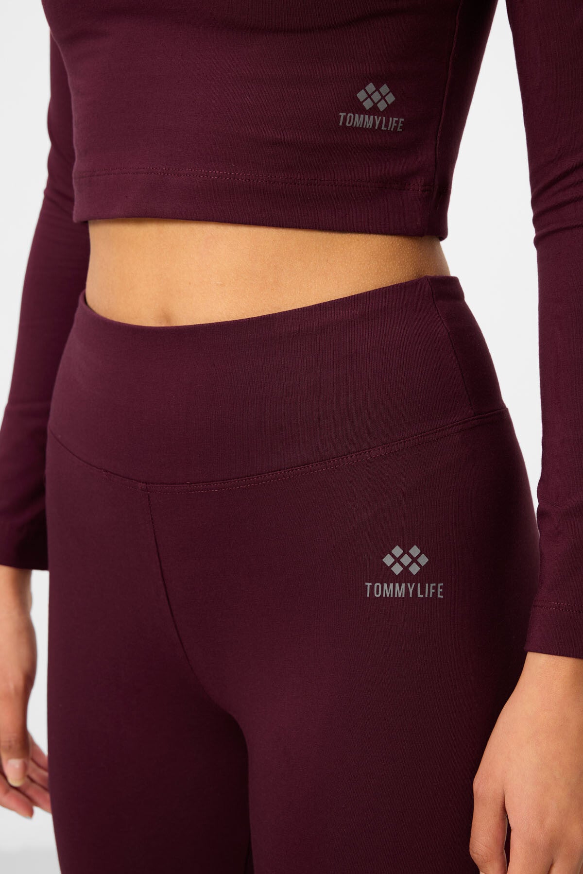 High Waist Long Sleeve Slim Fit Crop Top Women's Tights Set - 95286