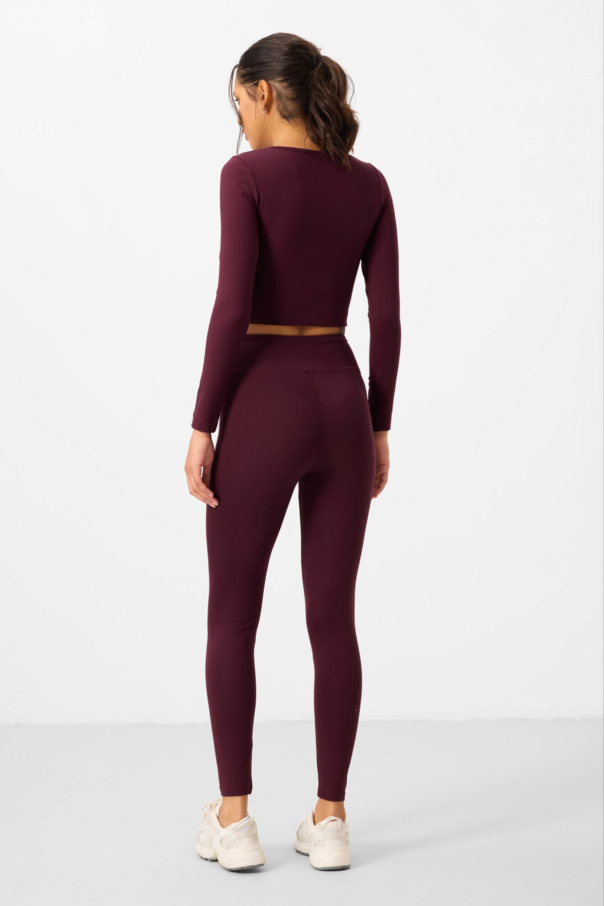 High Waist Long Sleeve Slim Fit Crop Top Women's Tights Set - 95286
