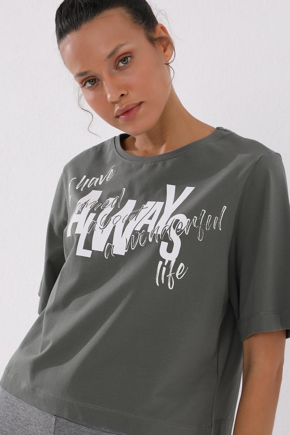 Asymmetric Print O Collar Women's Oversize T-Shirt - 97136