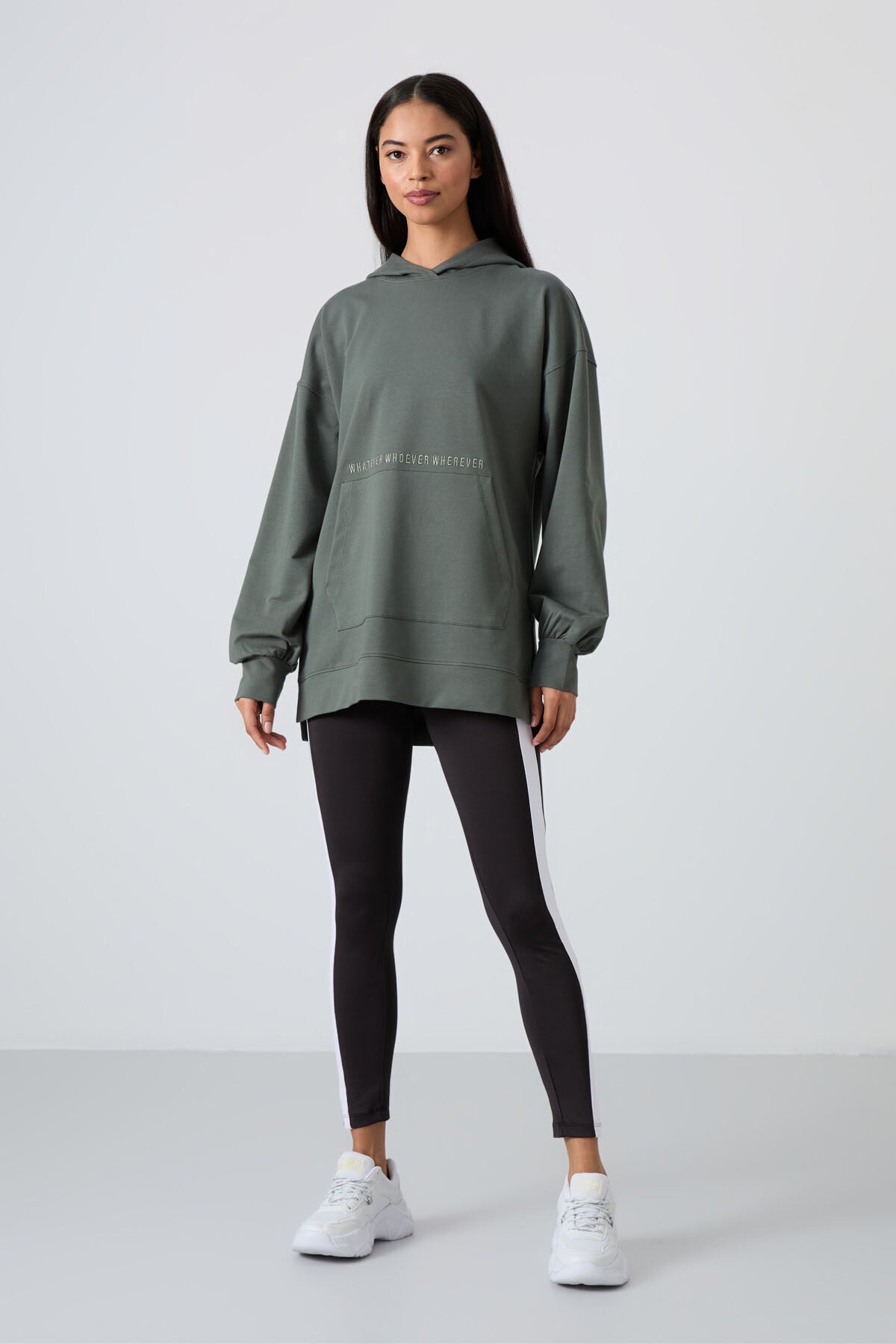 Balloon Sleeve Embroidered Women's Oversize Tunic Sweatshirt - 97163