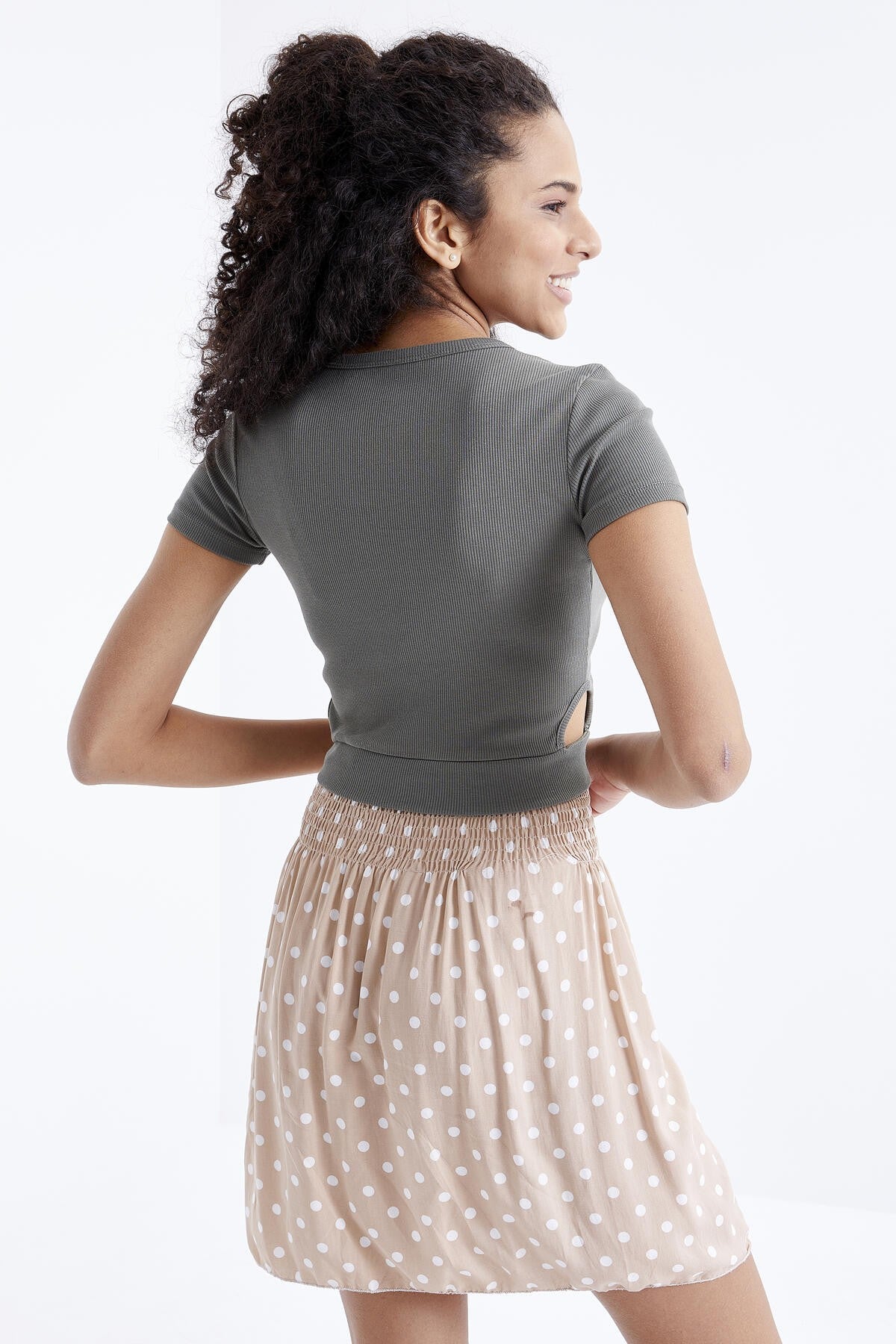 Basic Side Window O Collar Women's Crop Top T-Shirt - 97207