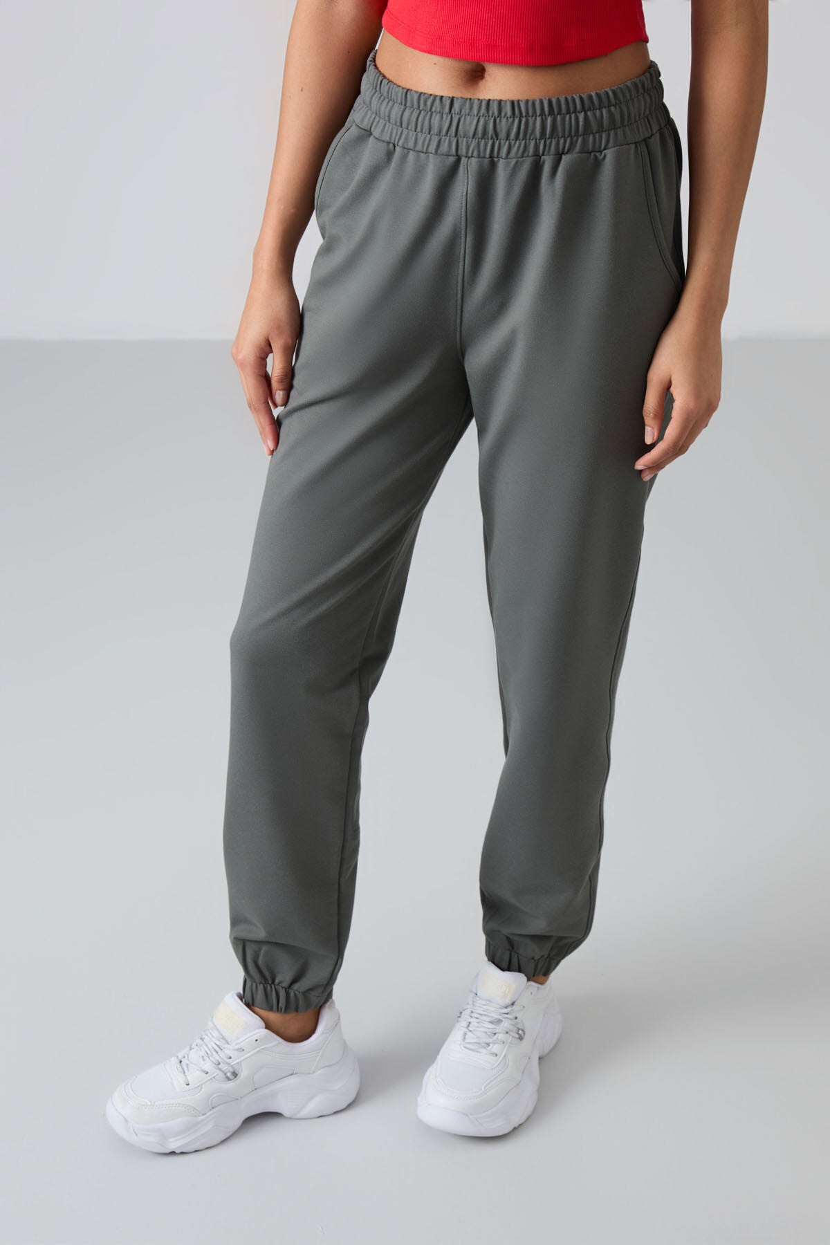 High Waist Comfortable Elastic Cuffed Women's Tracksuit Bottom - 94583