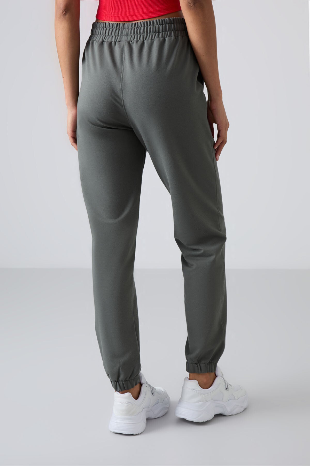 High Waist Comfortable Elastic Cuffed Women's Tracksuit Bottom - 94583