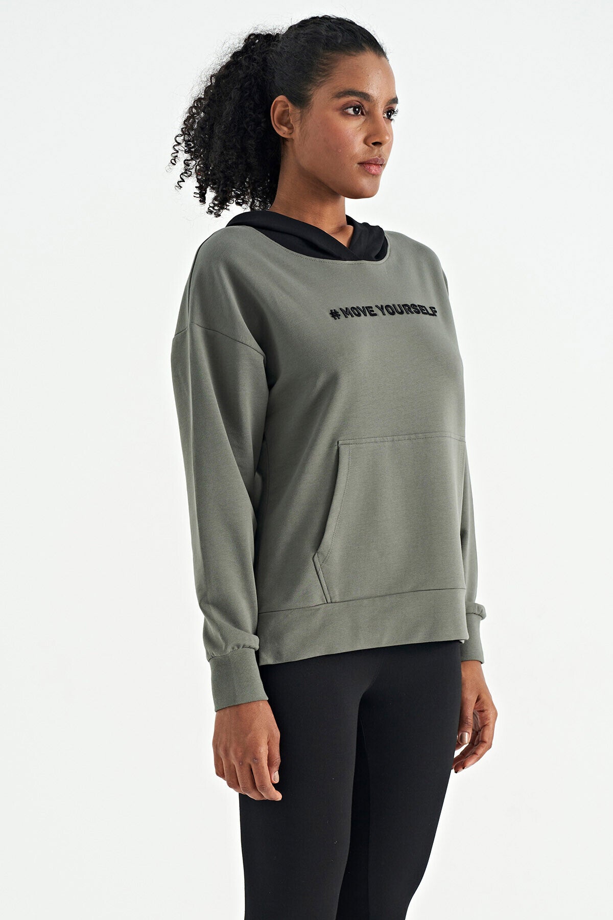 Khaki Women's Hooded Kangaroo Pocket Women's Oversize Sweatshirt - 97161