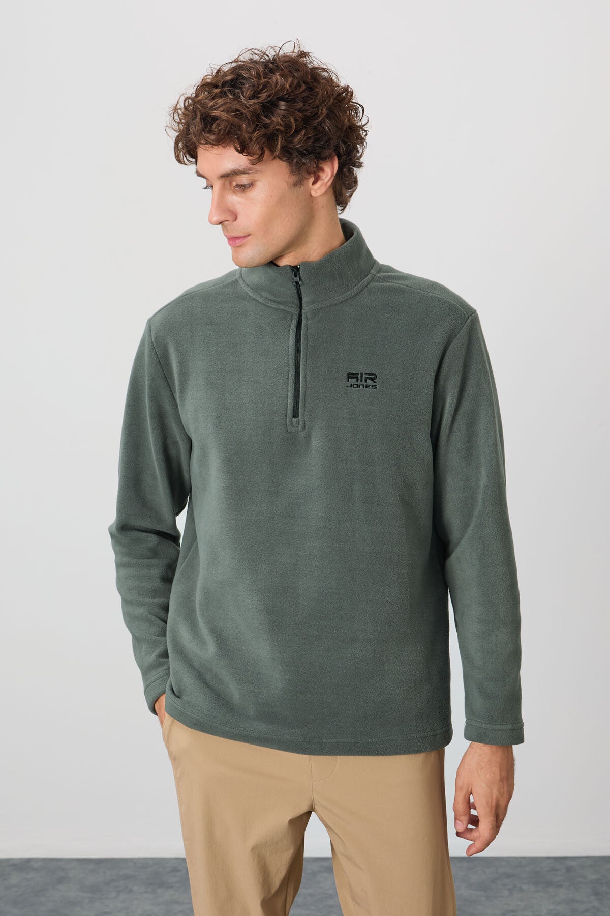 River Khaki Stand-Up Collar Men's Fleece Sweatshirt - 88310