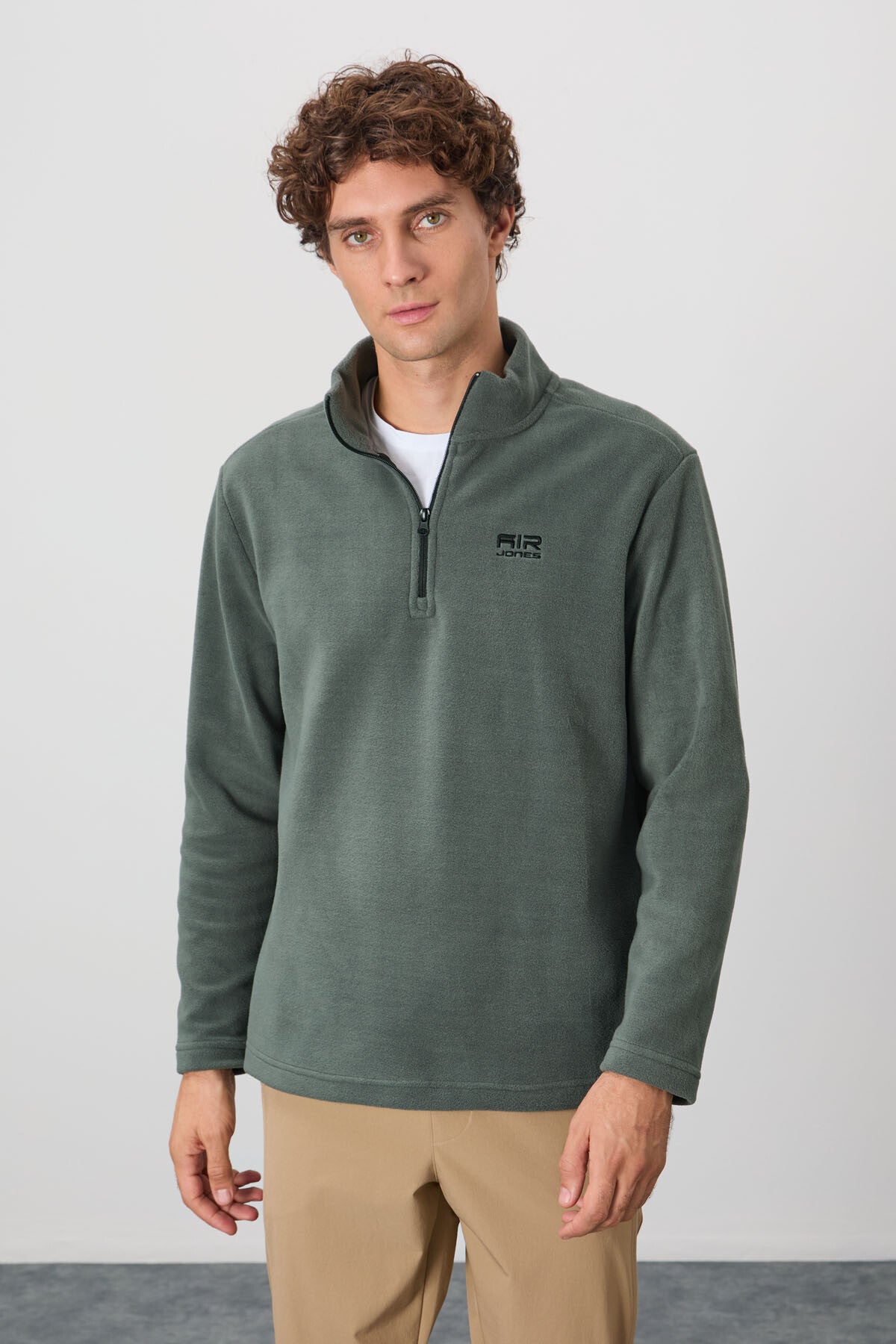 River Khaki Stand-Up Collar Men's Fleece Sweatshirt - 88310