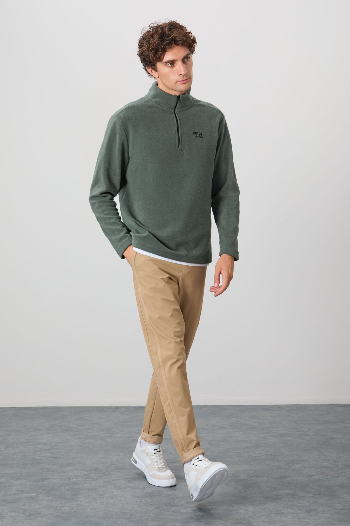 River Khaki Stand-Up Collar Men's Fleece Sweatshirt - 88310