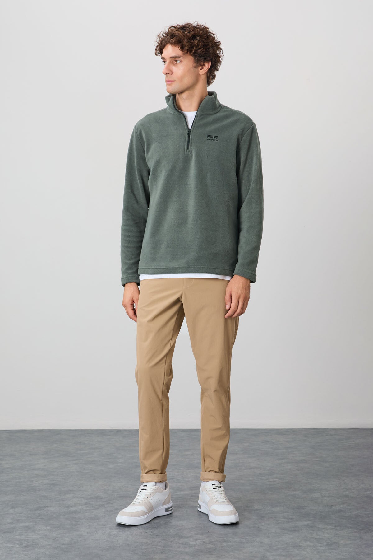 River Khaki Stand-Up Collar Men's Fleece Sweatshirt - 88310