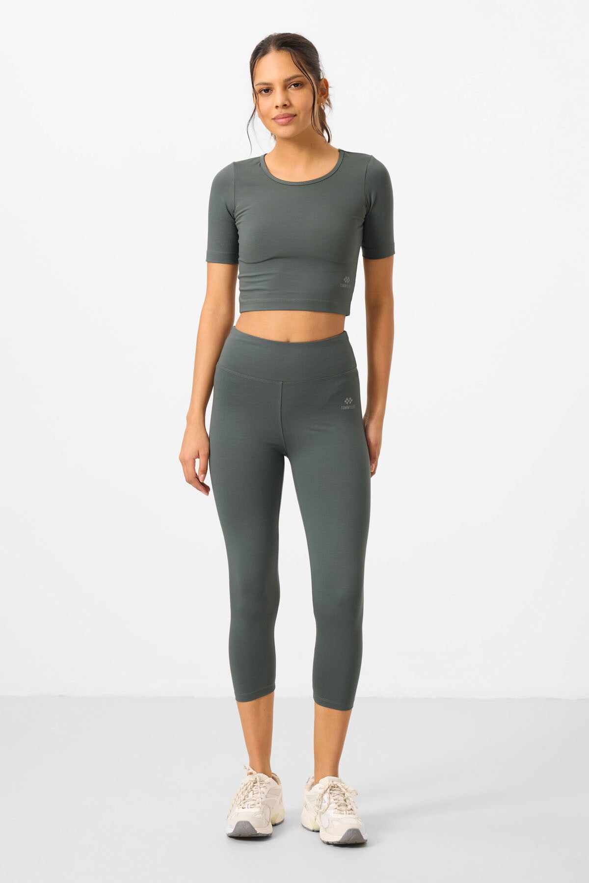 High Waist Capri-Crop T-Shirt Slim Fit Women's Tights Set - 95285