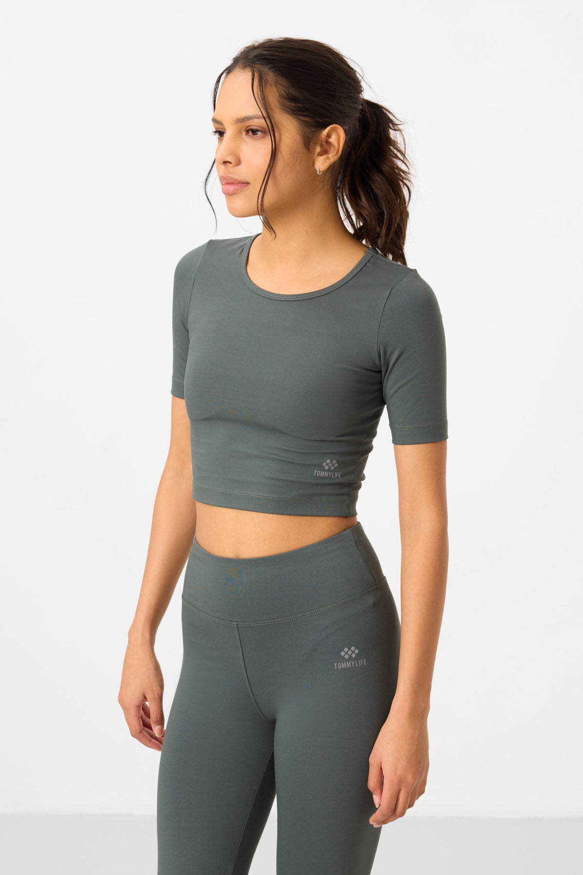 High Waist Capri-Crop T-Shirt Slim Fit Women's Tights Set - 95285