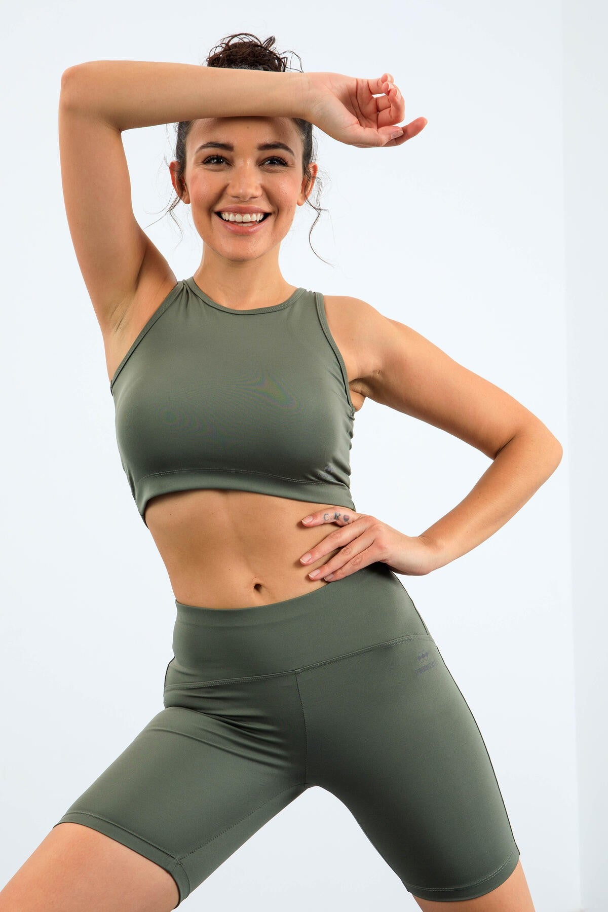 High Waist Wrap-up Slim Fit Crop Biker Women's Tights Set - 95302