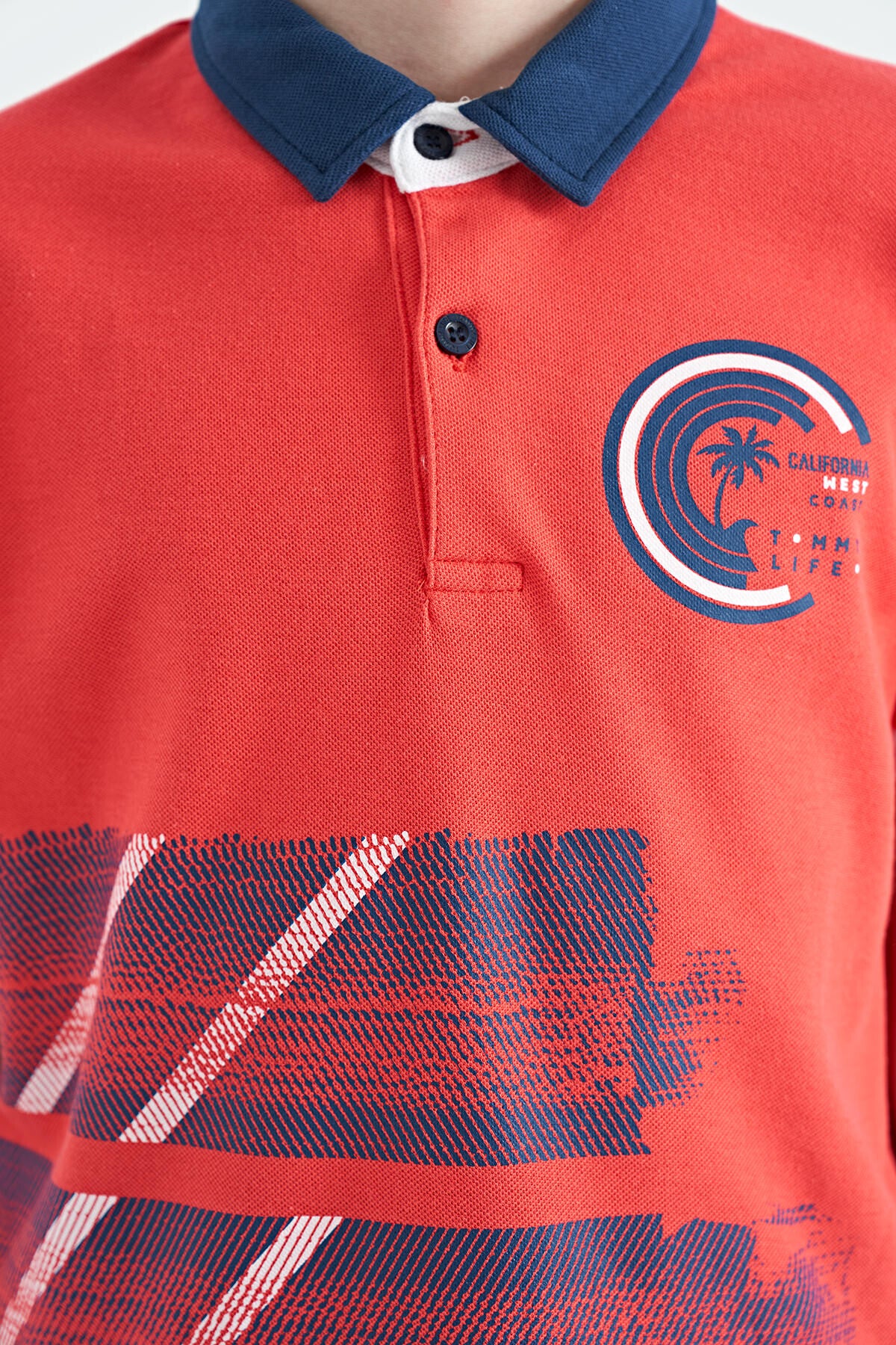 Coral Print Detailed Polo Collar Standard Fit Boys' T-Shirt - 11094