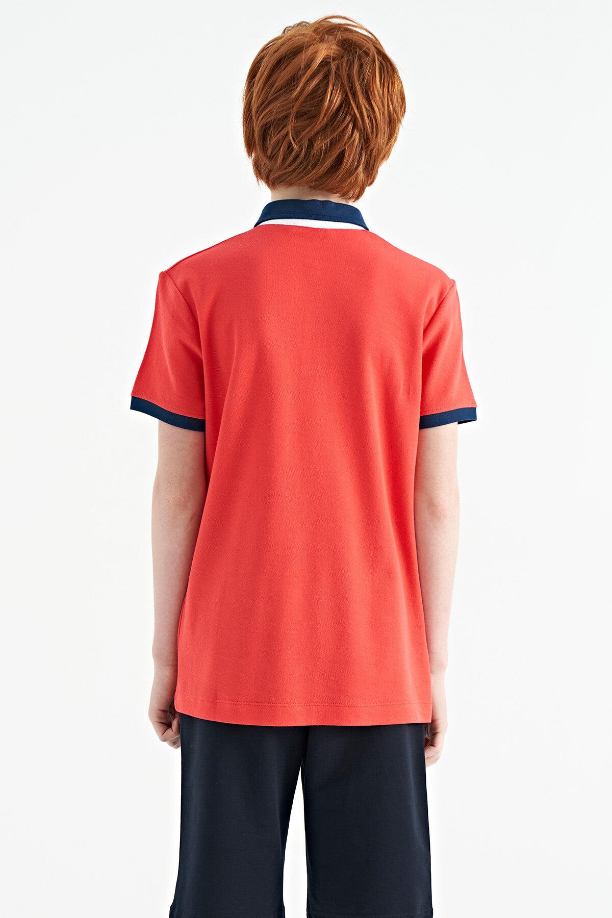 Coral Print Pocket Detailed Standard Mold Polo Collar Boys' T-Shirt - 11144