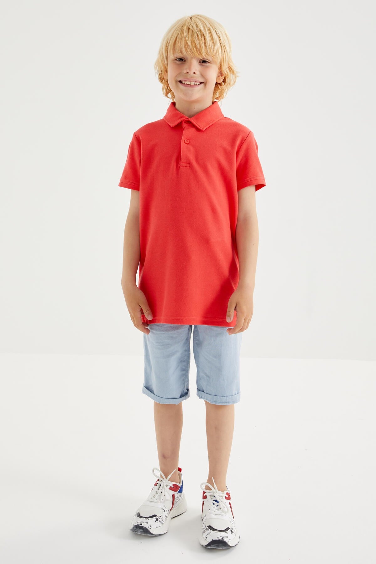 Classic Coral Short Sleeve Polo Collar Boys' T-Shirt - 10962