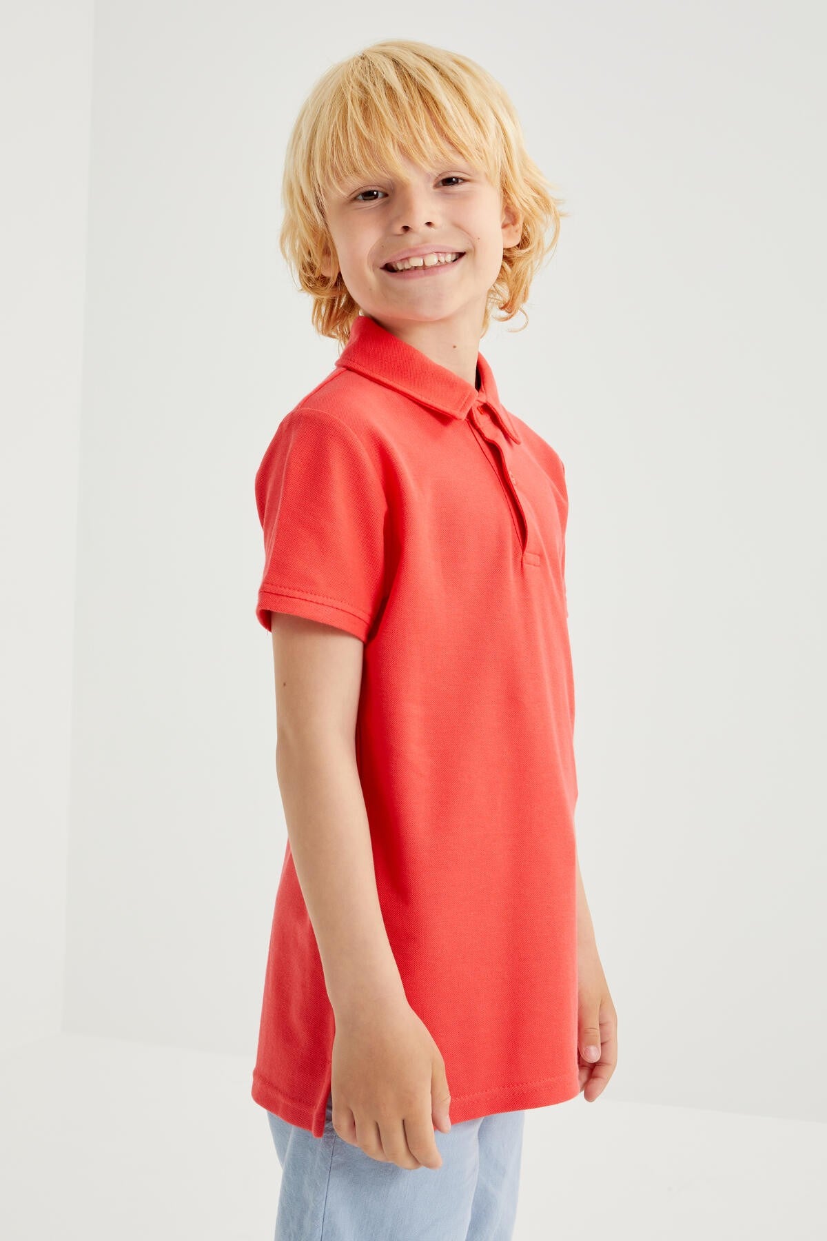 Classic Coral Short Sleeve Polo Collar Boys' T-Shirt - 10962