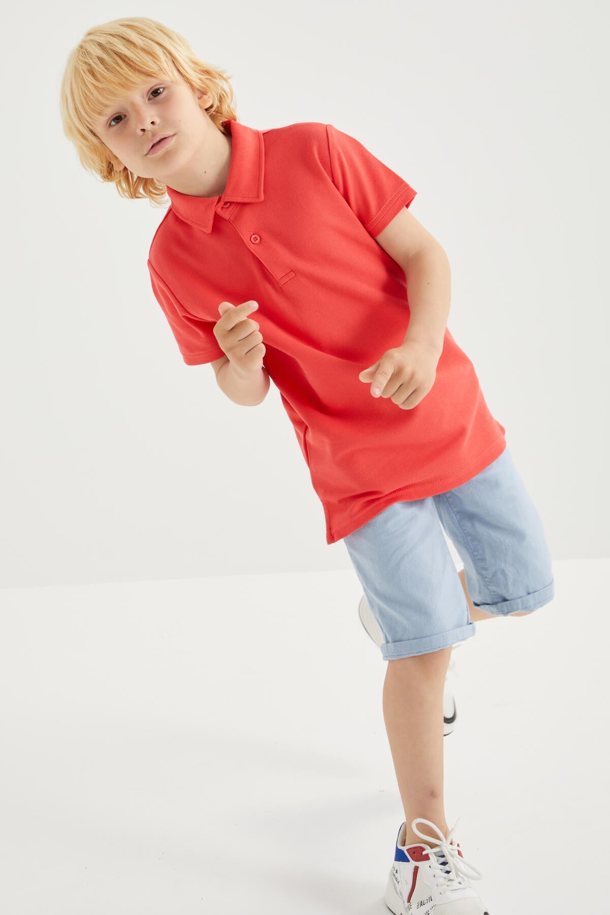 Classic Coral Short Sleeve Polo Collar Boys' T-Shirt - 10962