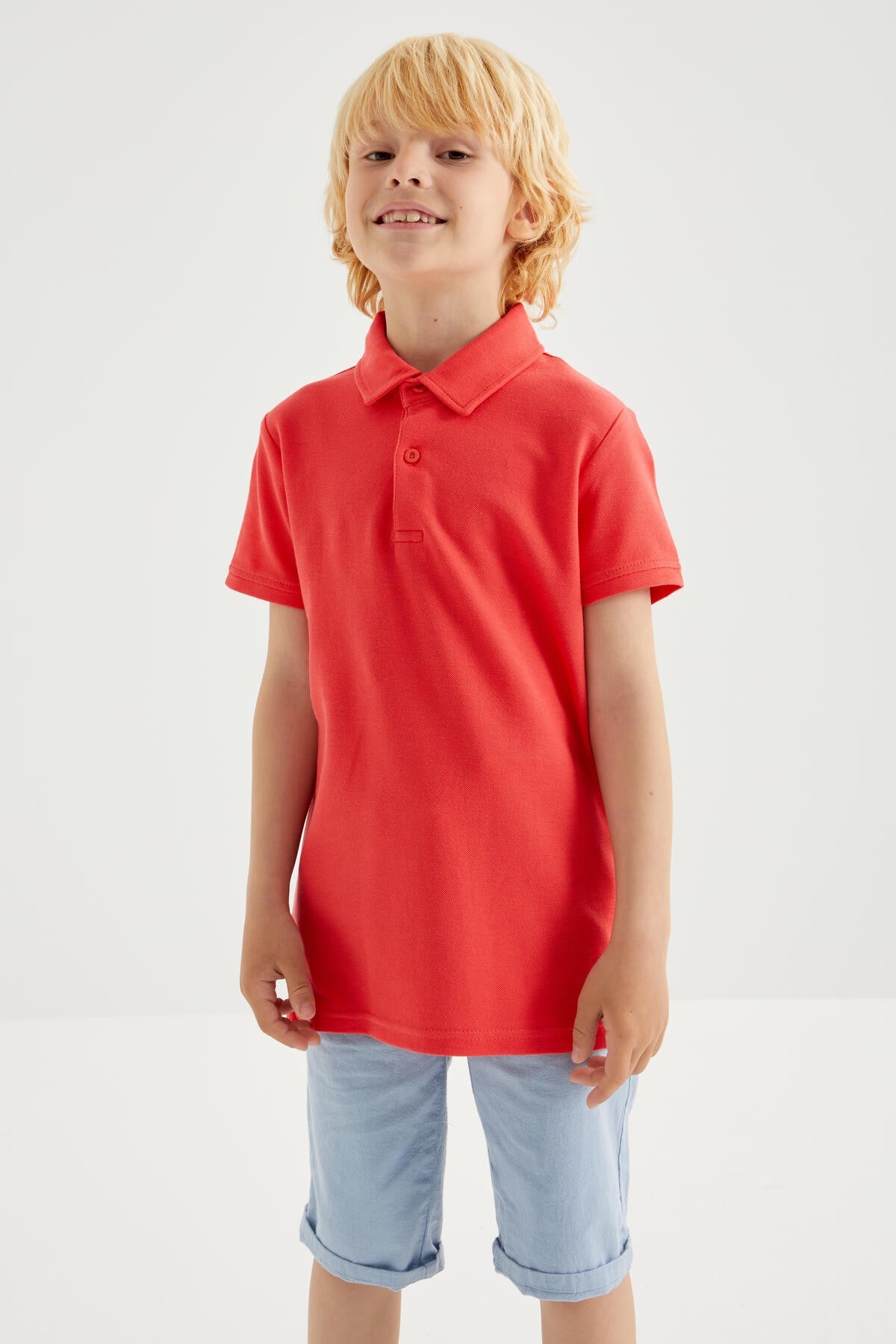 Classic Coral Short Sleeve Polo Collar Boys' T-Shirt - 10962