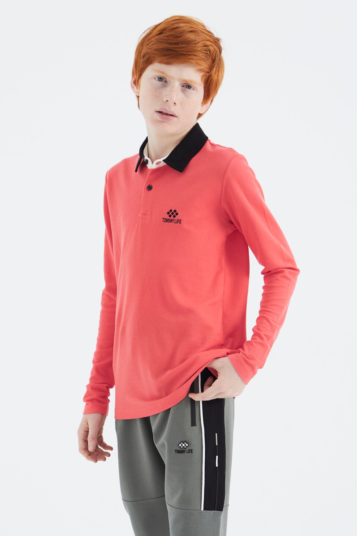 Coral Polo Collar Basic Boys' T-Shirt - 11171