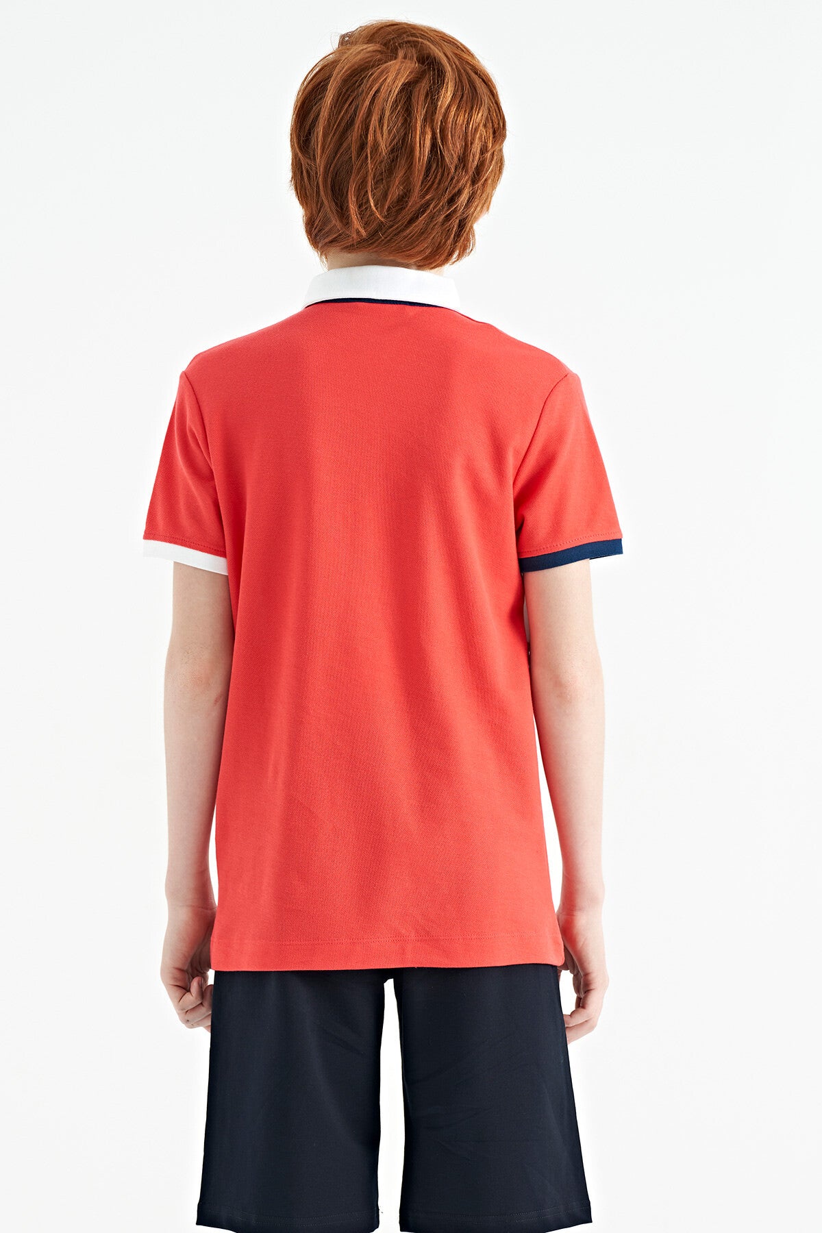 Color Transition Embroidered Detailed Standard Pattern Polo Collar Boys T-Shirt - 11110
