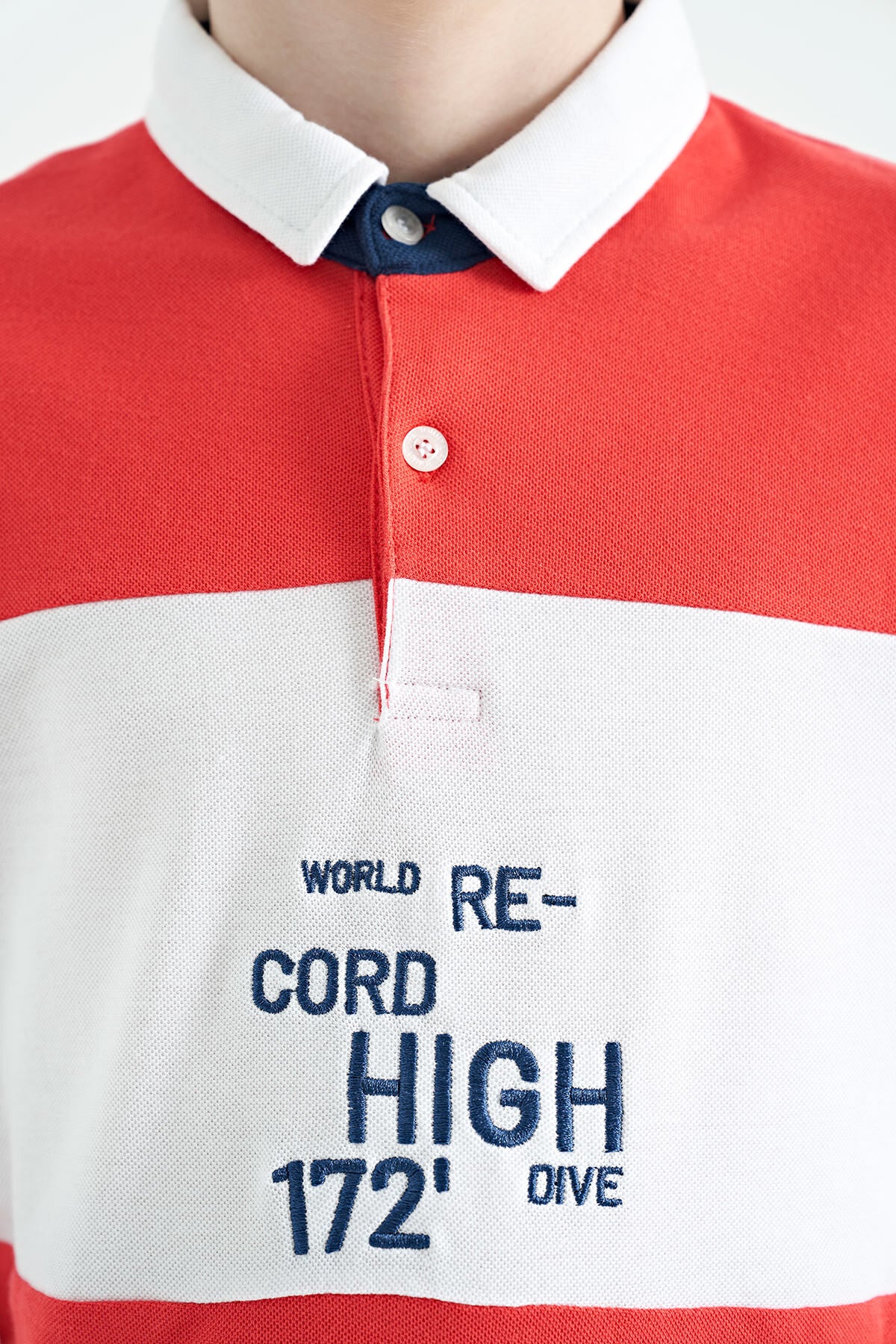 Color Transition Embroidered Detailed Standard Pattern Polo Collar Boys T-Shirt - 11110