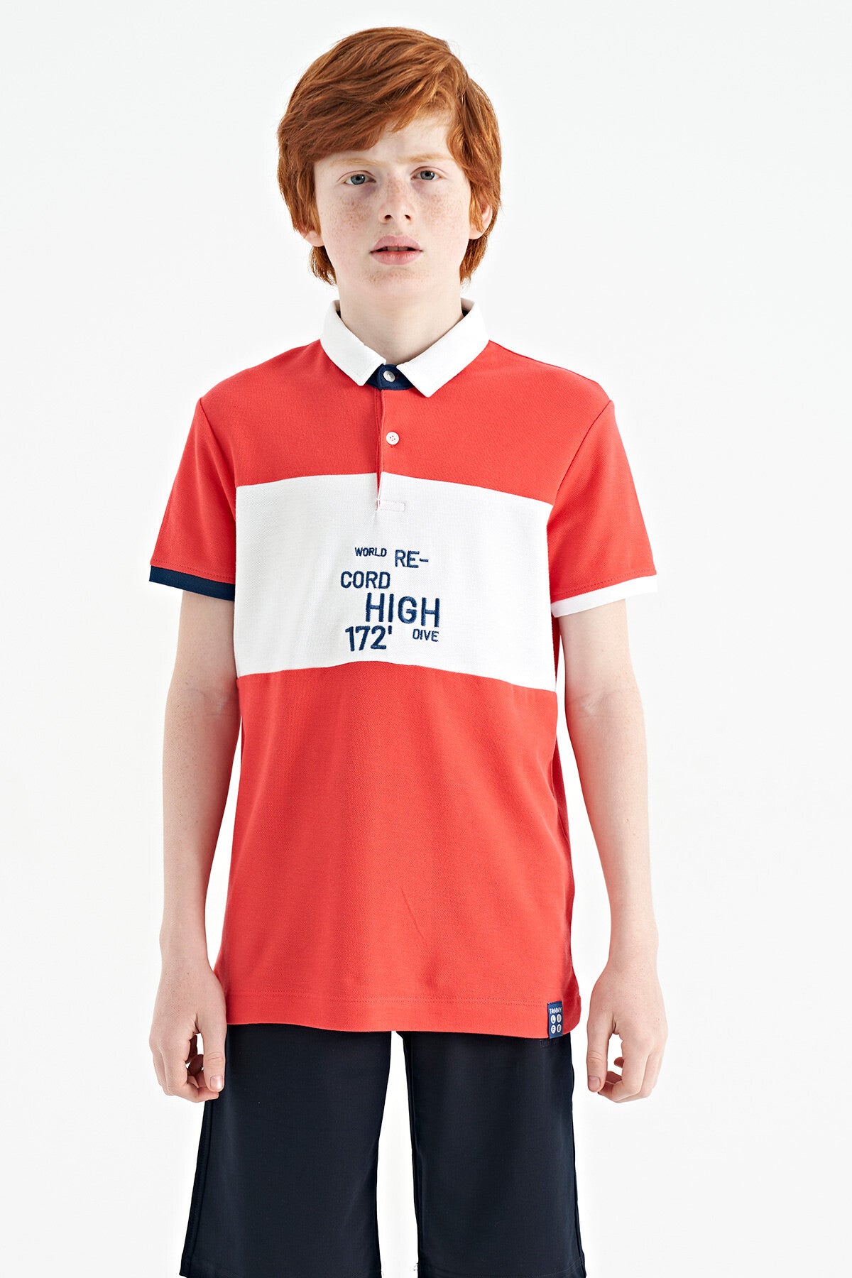 Color Transition Embroidered Detailed Standard Pattern Polo Collar Boys T-Shirt - 11110