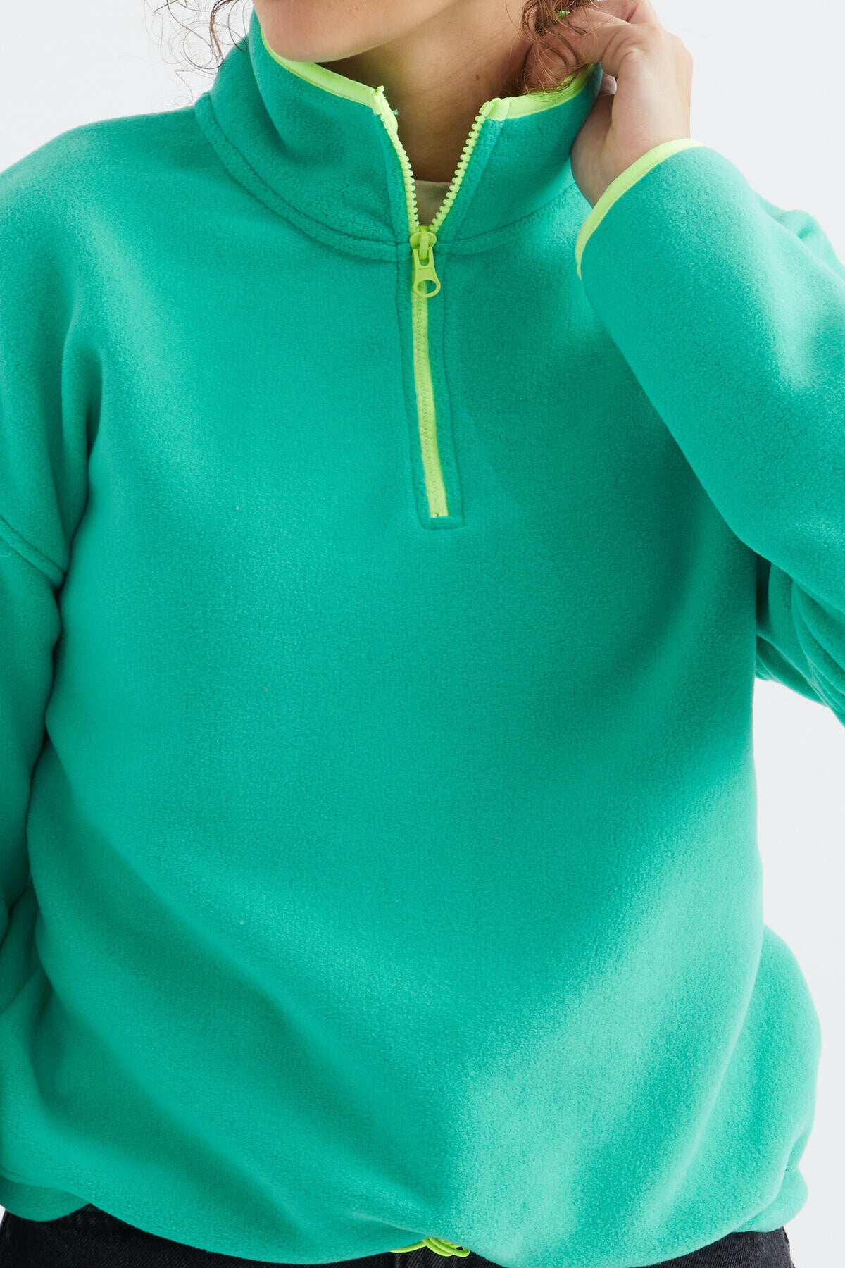 Stand Collar Oversize Women's Fleece Sweatshirt - 97234