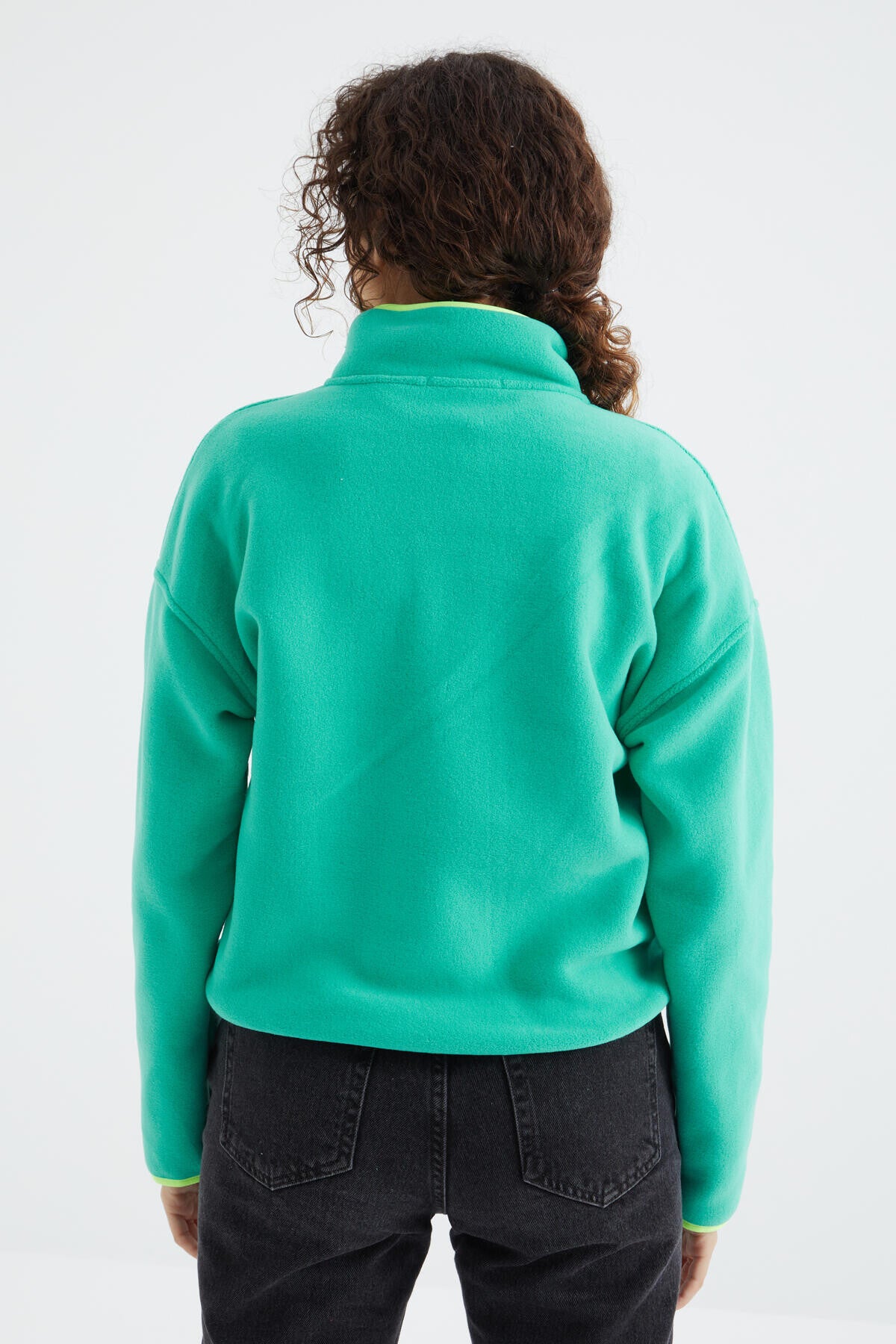 Stand Collar Oversize Women's Fleece Sweatshirt - 97234