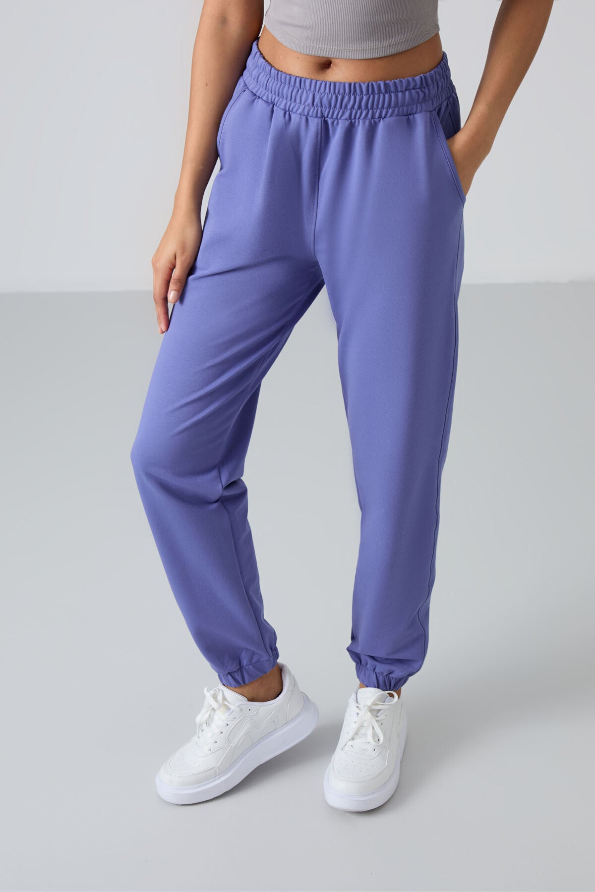 Plum Ribbed High Waist Comfort Fit Elastic Cuff Women's Tracksuit Bottom - 94583