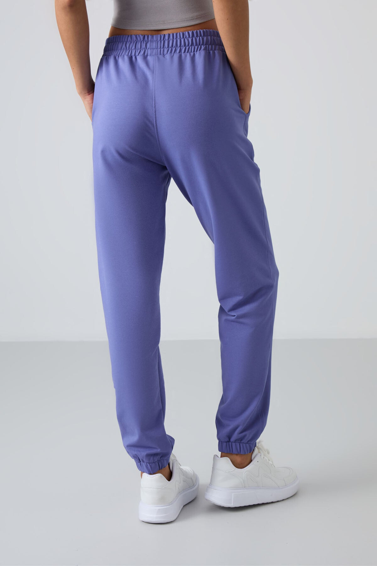 Plum Ribbed High Waist Comfort Fit Elastic Cuff Women's Tracksuit Bottom - 94583